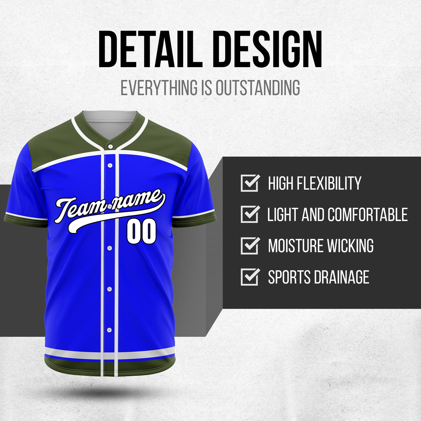 Custom Marquee Classic Baseball Blue Sports Jersey Personalized Uniform with Name & Number