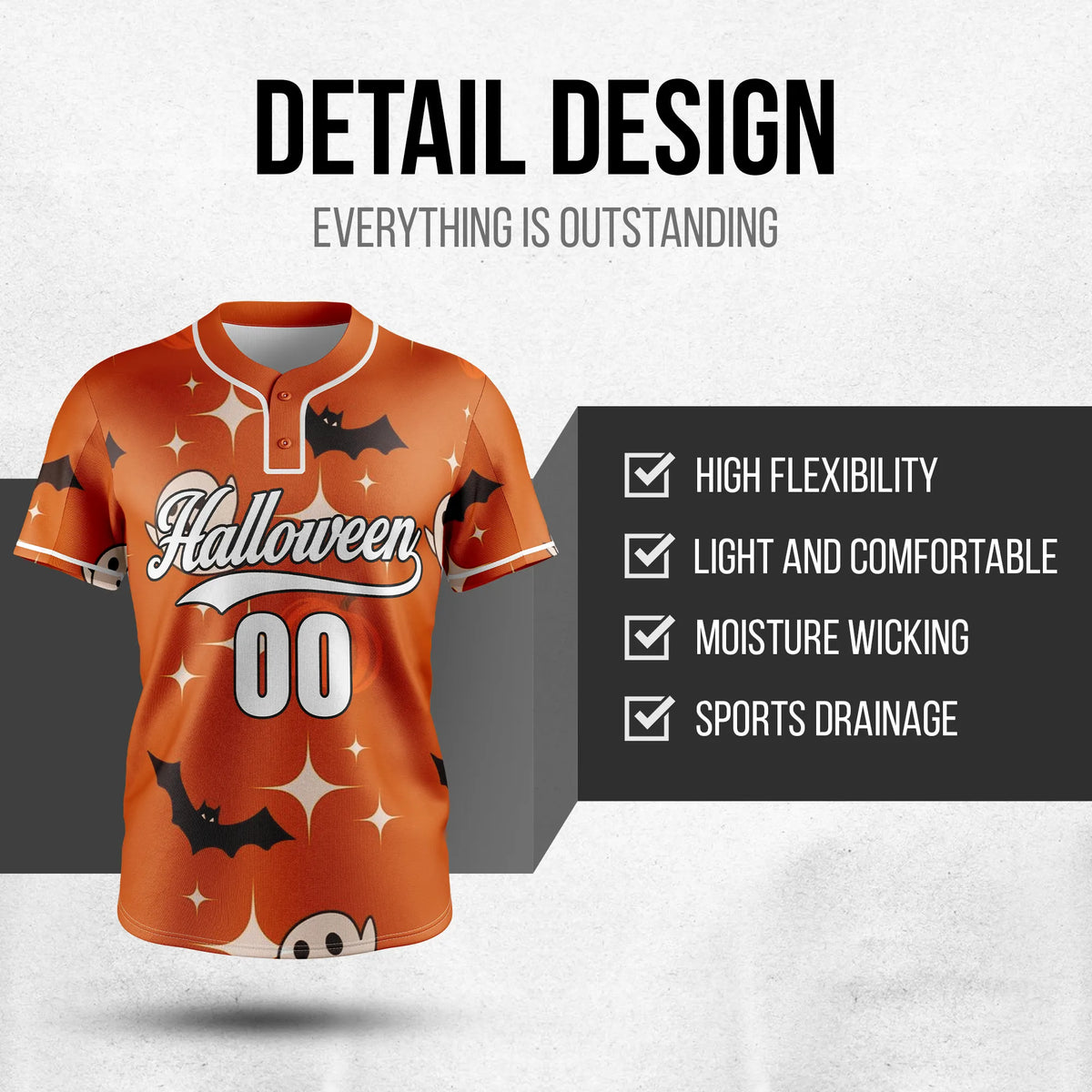 Custom Spooky Night Baseball Sports Jersey Personalized Uniform with Name & Number