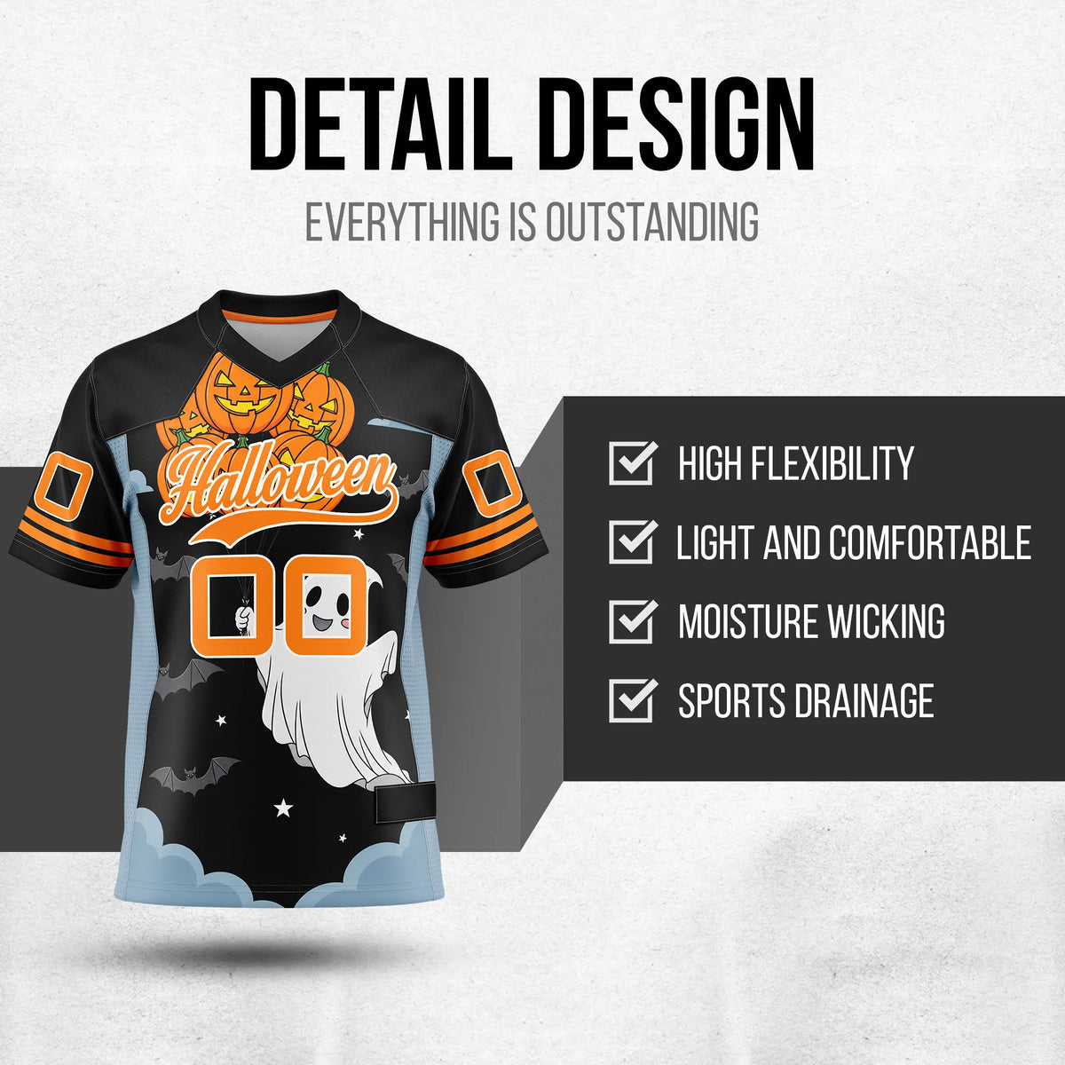 Custom Halloween Flag Football Jersey D6 Personalized Uniform with Name & Number
