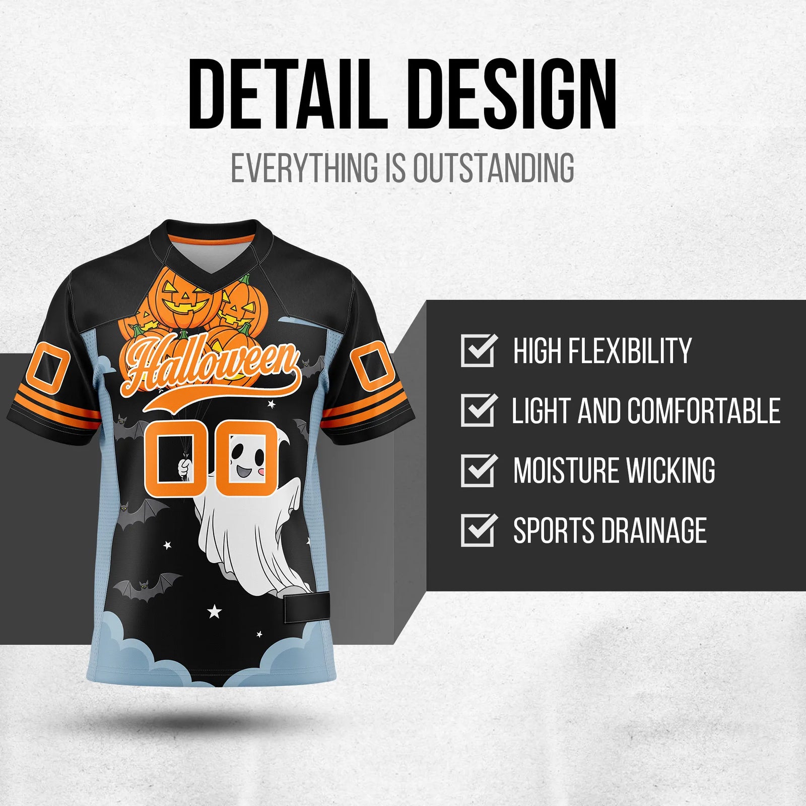 Custom Halloween Flag Football Jersey D6 Personalized Uniform with Name & Number