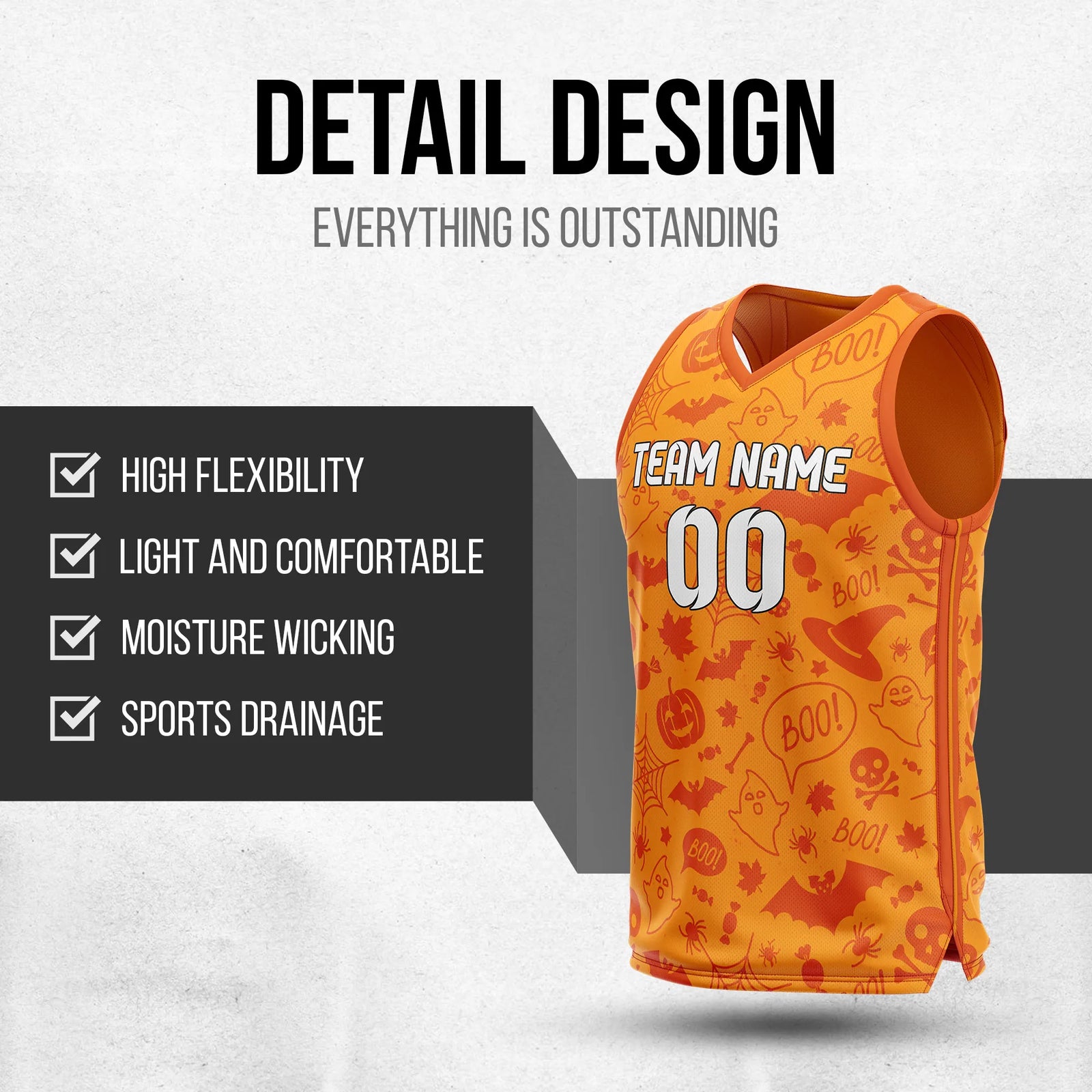 Custom Basketball BooFest Sports Jersey Personalized Uniform with Name & Number