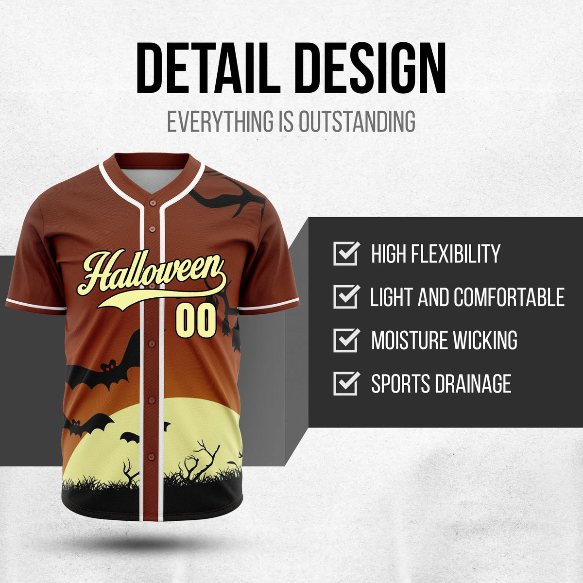 Custom Batmoon Baseball Sports Jersey Personalized Uniform with Name & Number