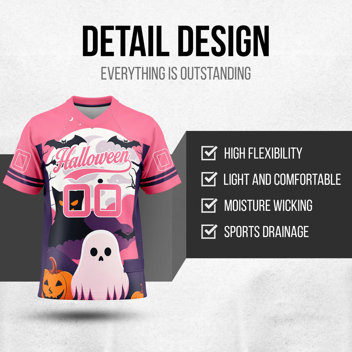Custom Halloween Flag Football Jersey D8 Personalized Uniform with Name & Number