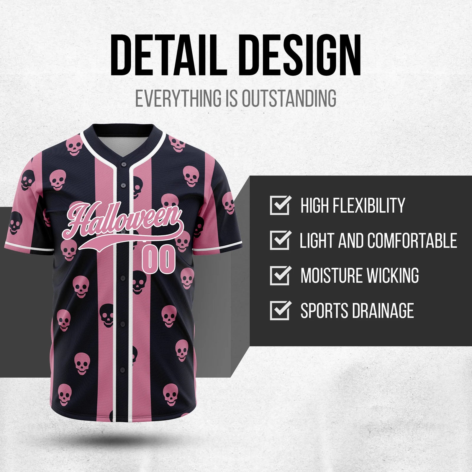 Custom Skullstripe Baseball Sports Jersey Personalized Uniform with Name & Number