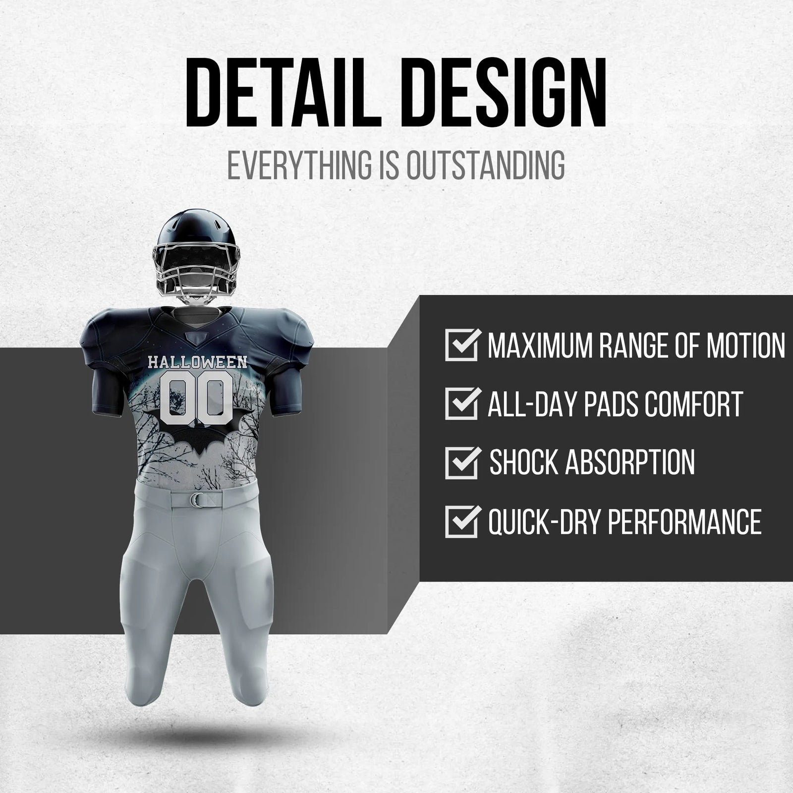 Custom Midnight Bat Halloween American Football Jersey Personalized Uniform with Name & Number