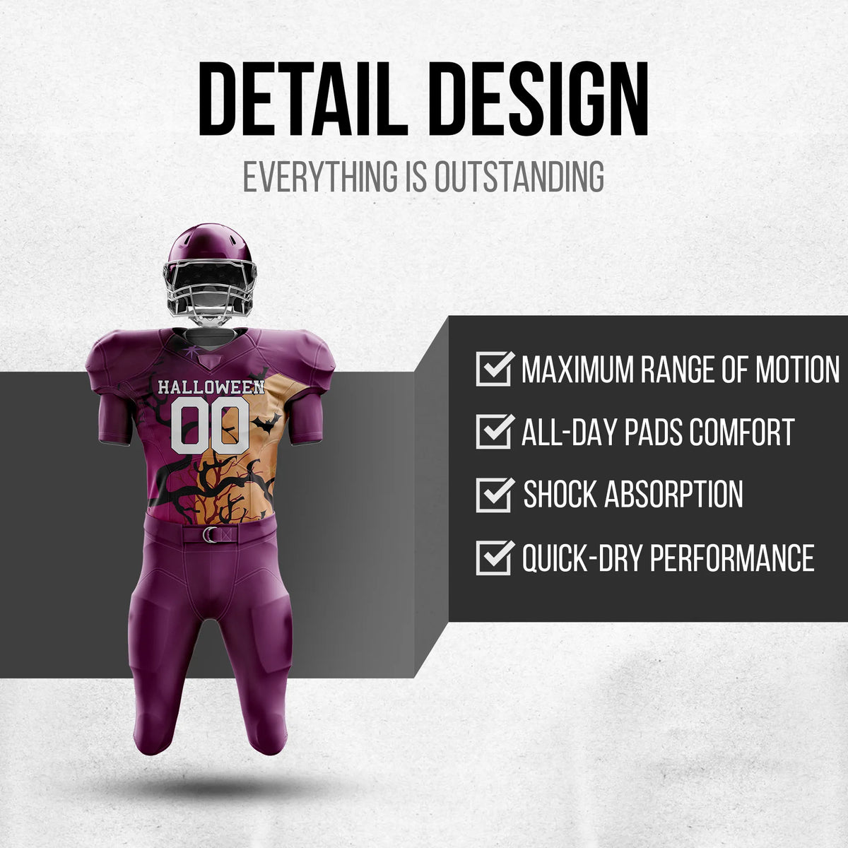 Custom Batwood Halloween American Football Jersey Personalized Uniform with Name & Number