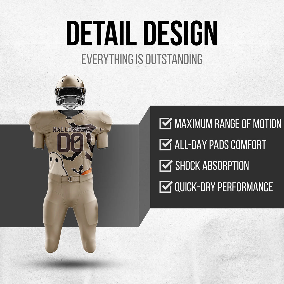 Custom Boo Bat Spooky Halloween American Football Jersey Personalized Uniform with Name & Number
