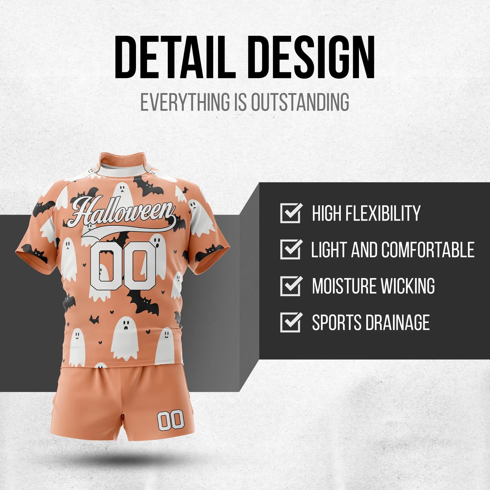 Custom Halloween Rugby Jersey D2 Personalized Uniform with Name & Number