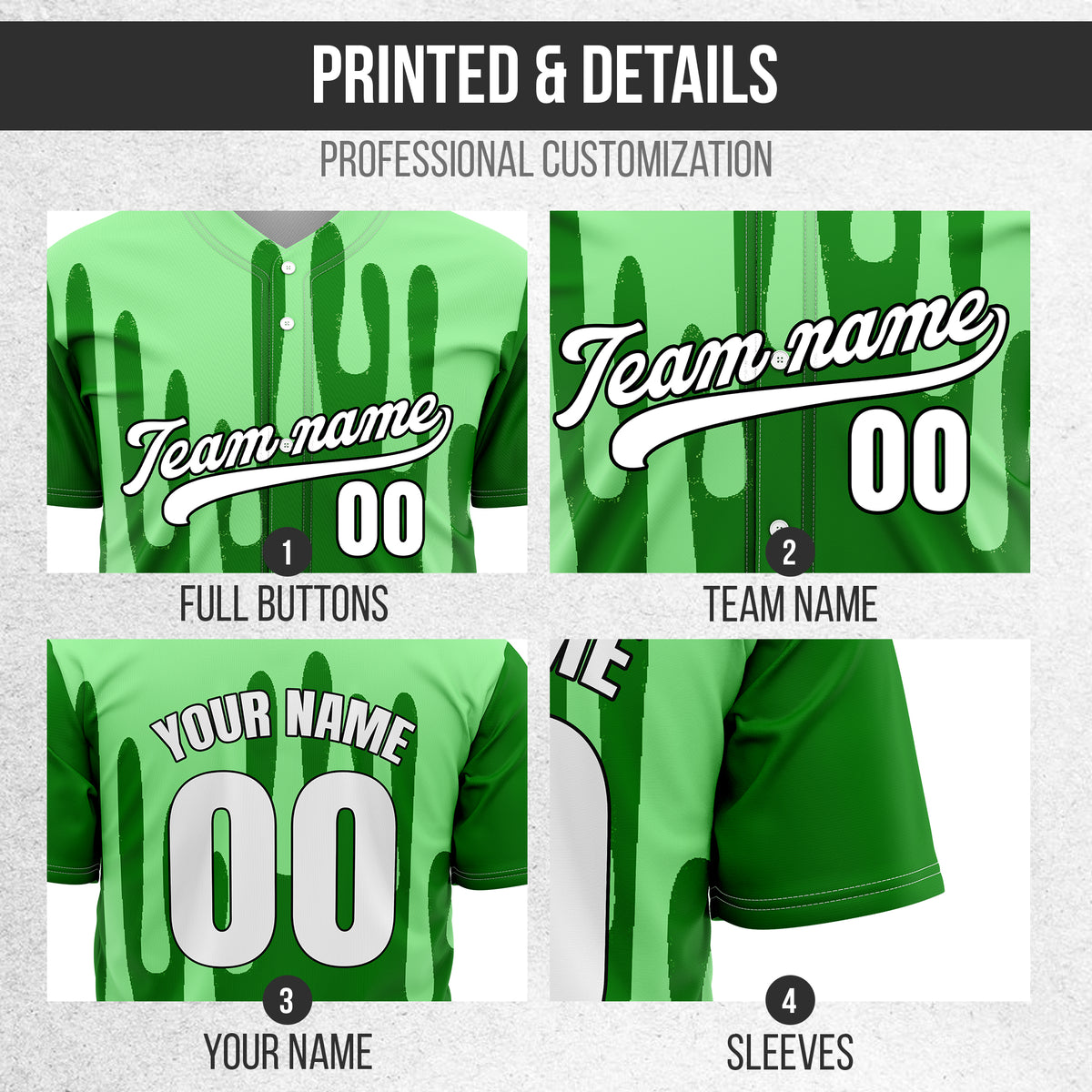 Custom Ink Drip Green Sports Jersey Personalized Uniform with Name & Number