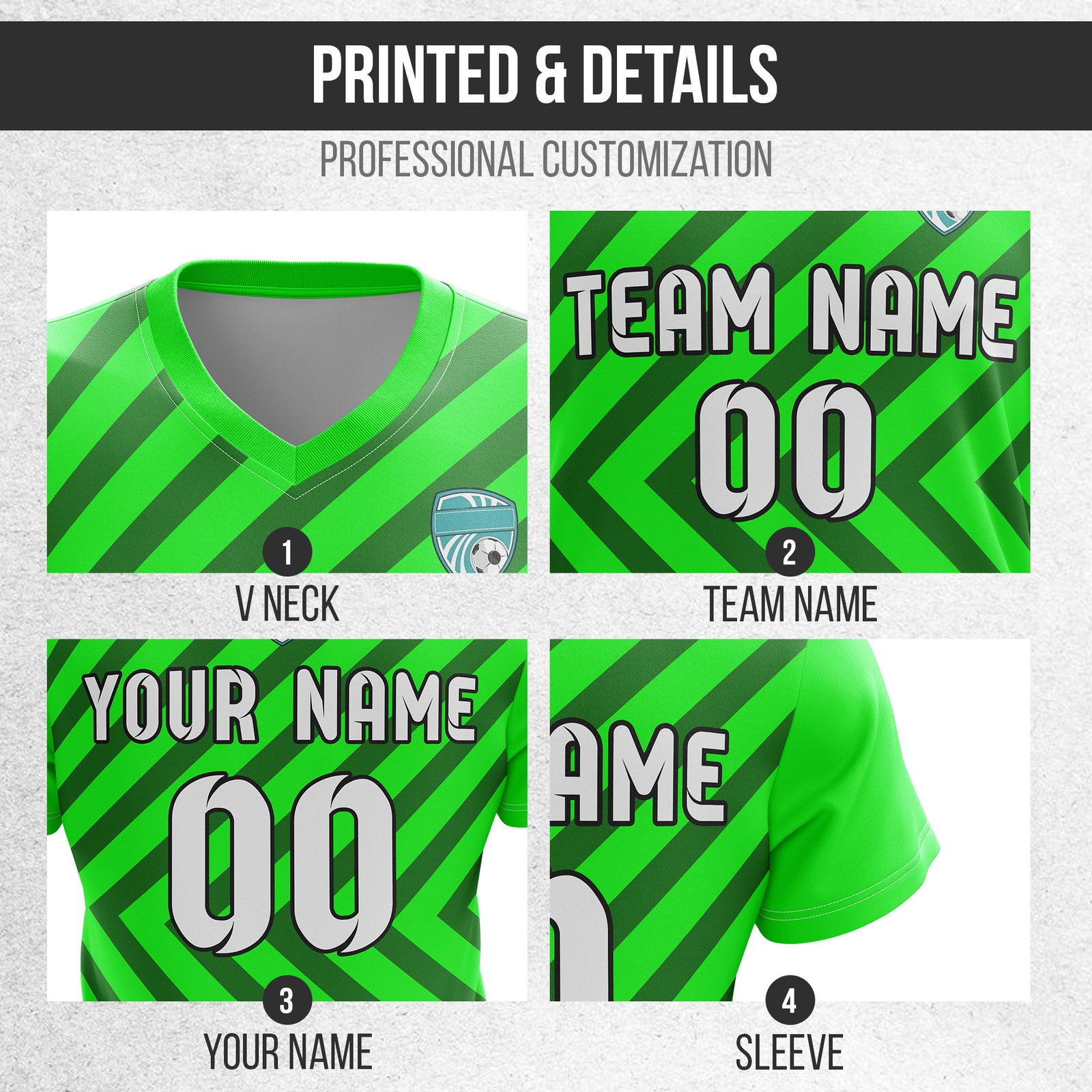 Custom Swift Stripe V-Neck Neon Green Soccer sport Tops Jersey