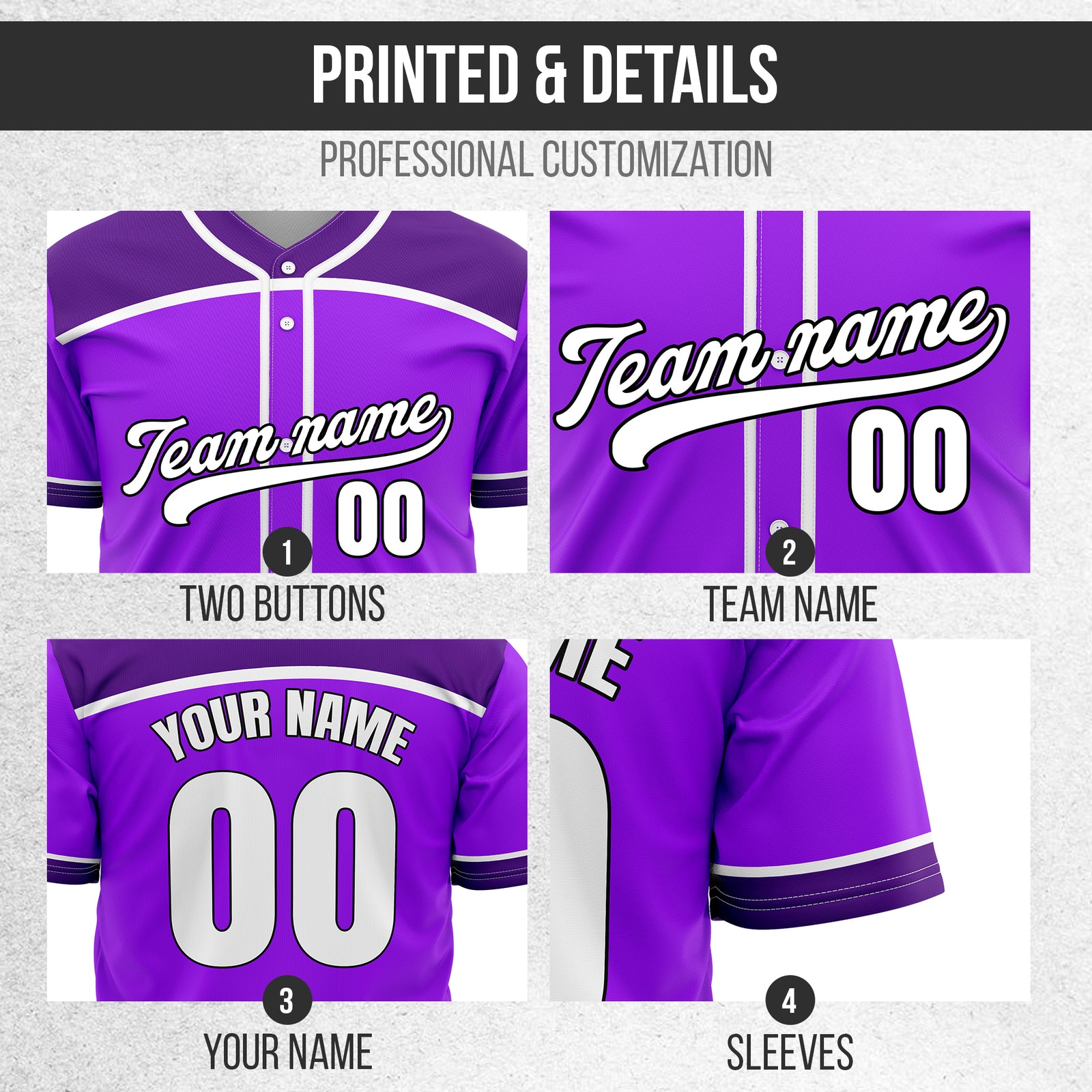 Custom Marquee Classic Baseball Purple Sports Jersey Personalized Uniform with Name & Number
