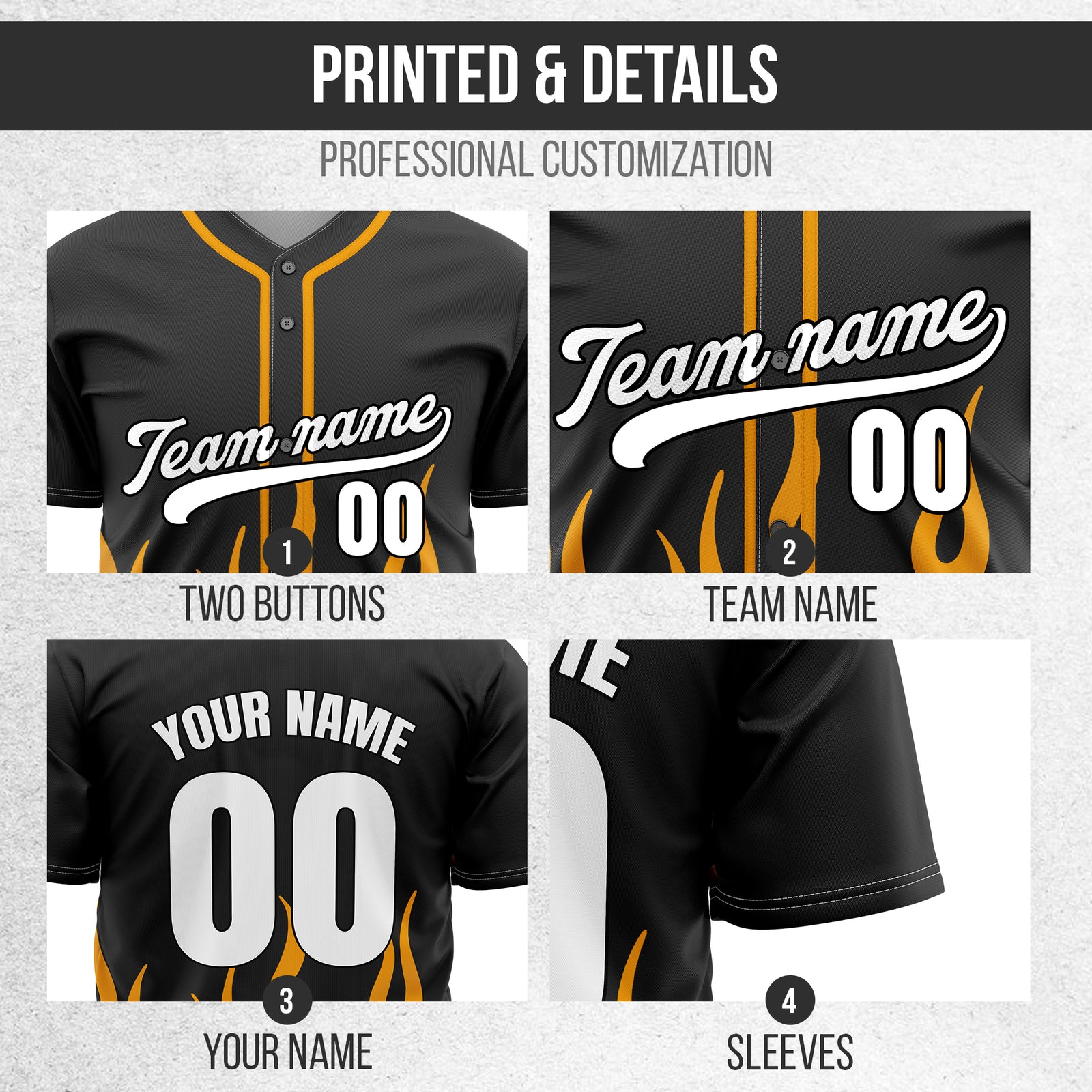 Custom Frost Fire Black Baseball Sports Jersey Personalized Uniform with Name & Number