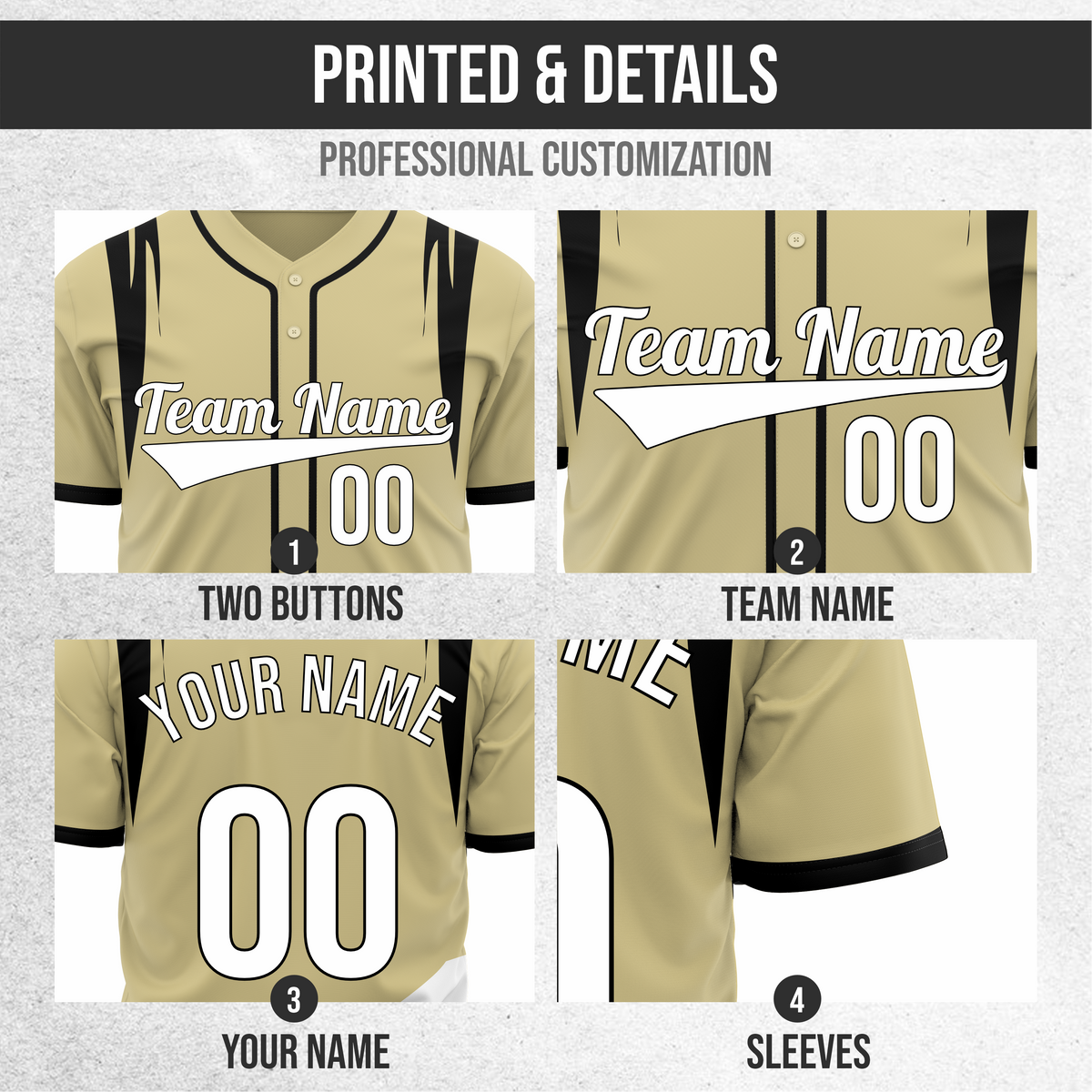Custom Curve Edge Baseball Khaki Sports Jersey Personalized Uniform with Name & Number