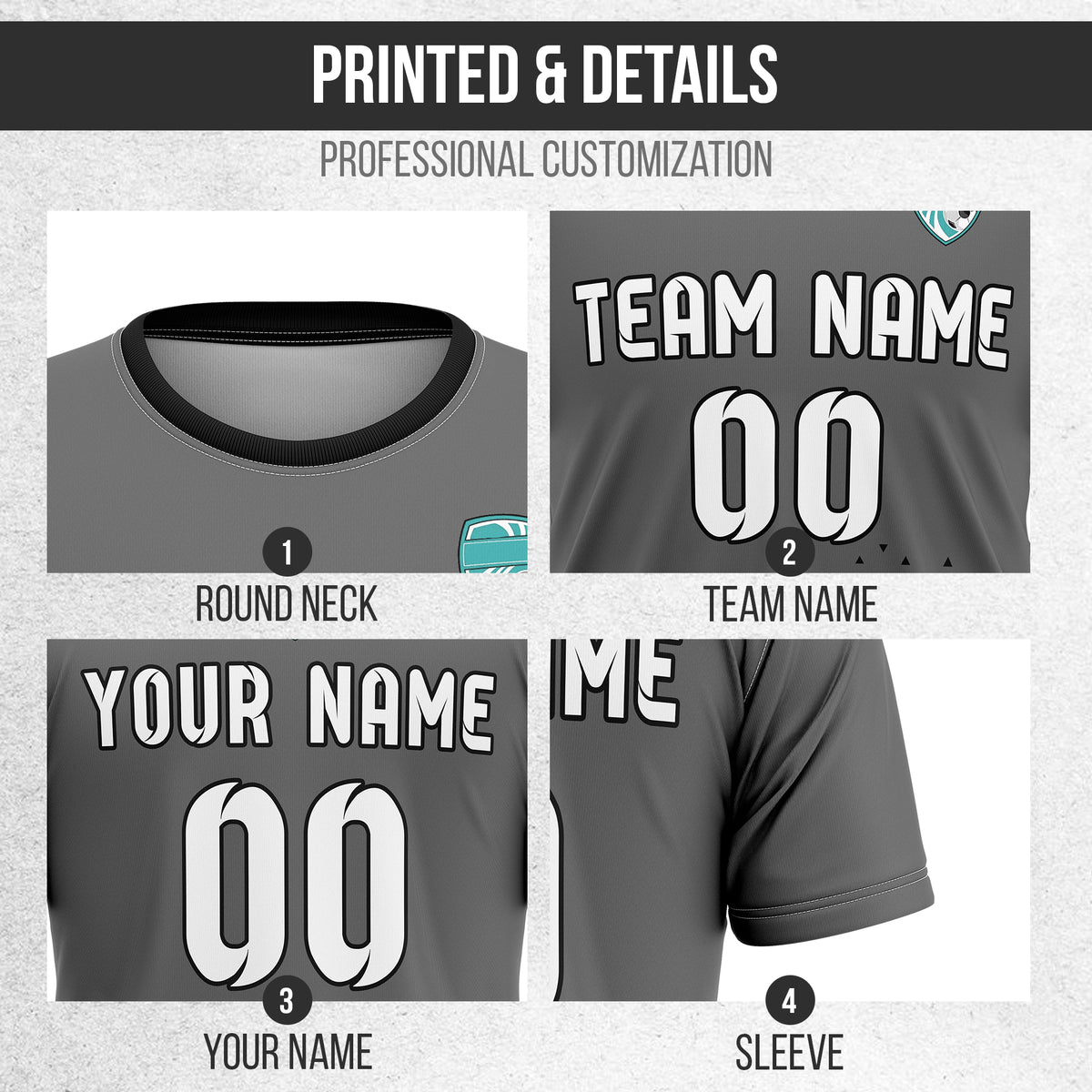 Custom Tri-Edge R Side Pattern Soccer Dark Grey Sport Tops Jersey