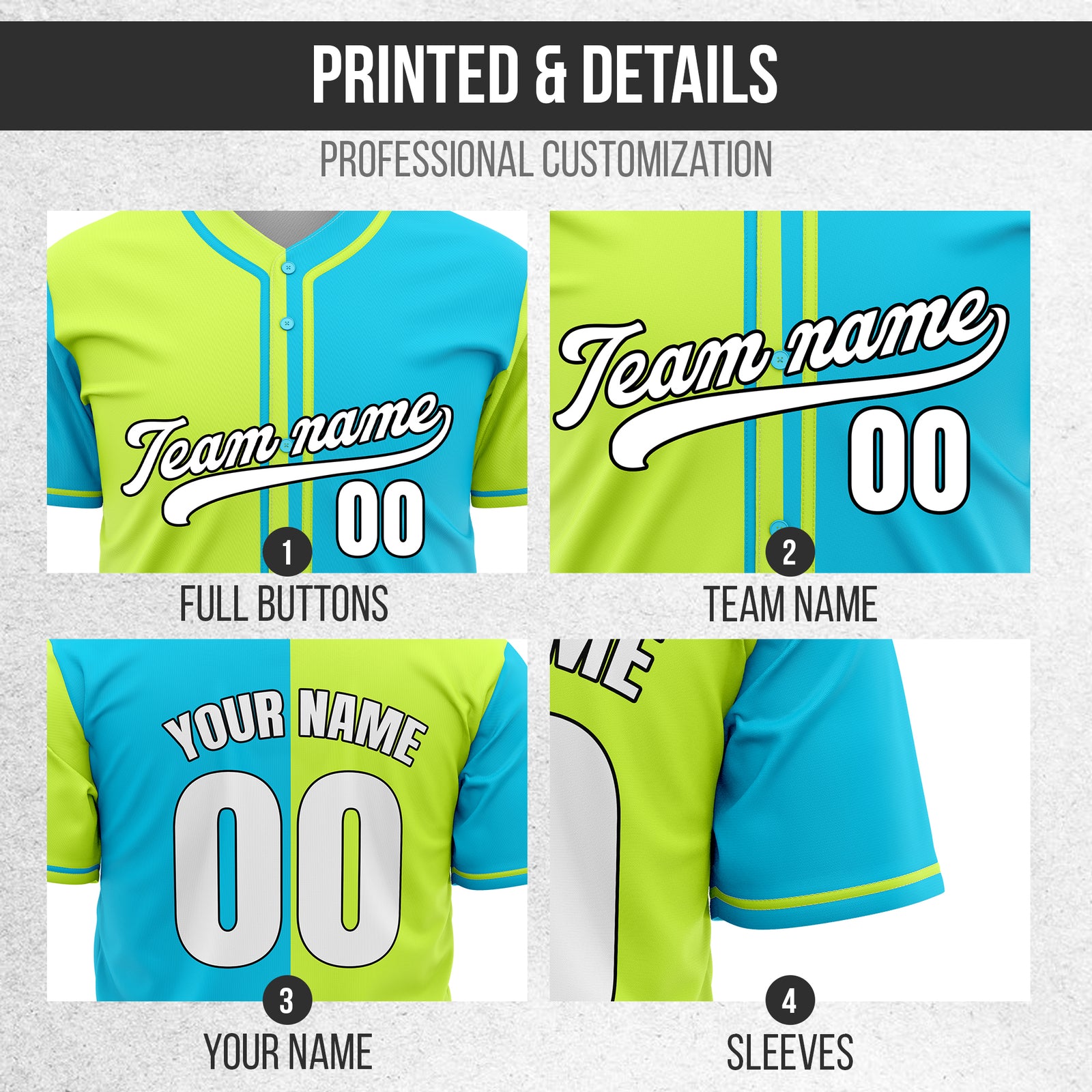 Custom Split Baseball Blue Sports Jersey Personalized Uniform with Name & Number