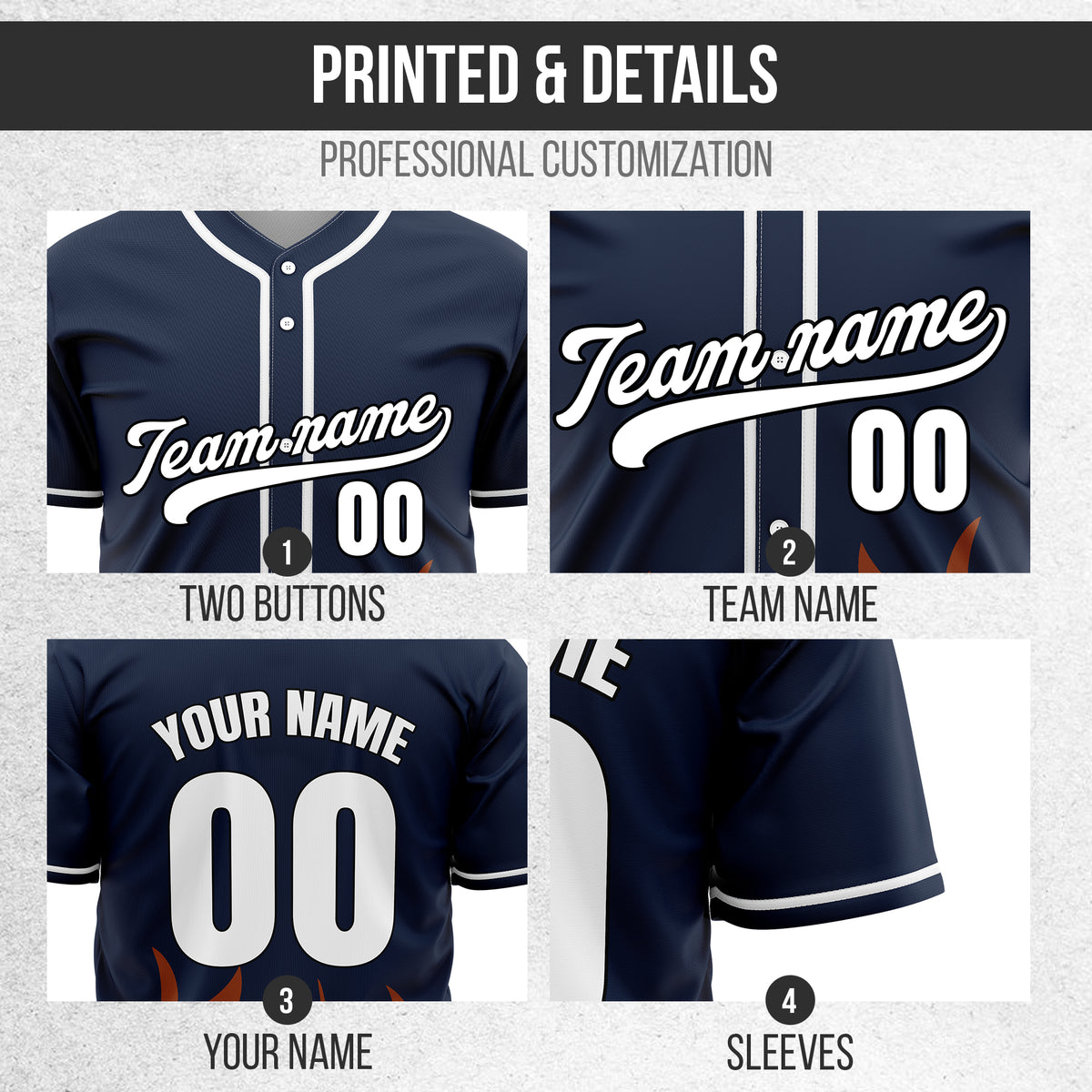 Custom Burnout Navy Baseball Sports Jersey Personalized Uniform with Name & Number