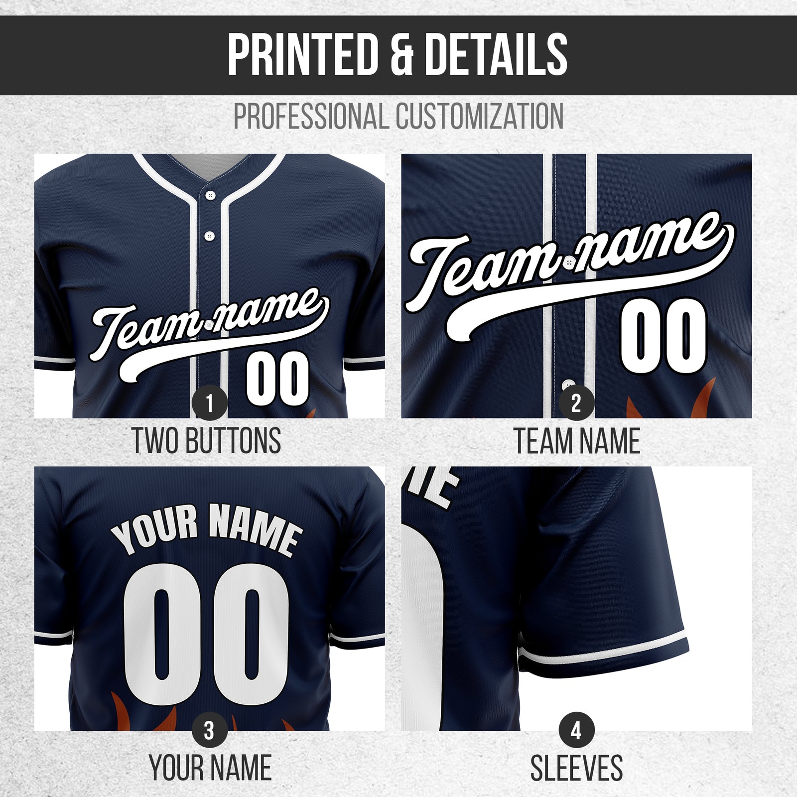 Custom Burnout Navy Baseball Sports Jersey Personalized Uniform with Name & Number