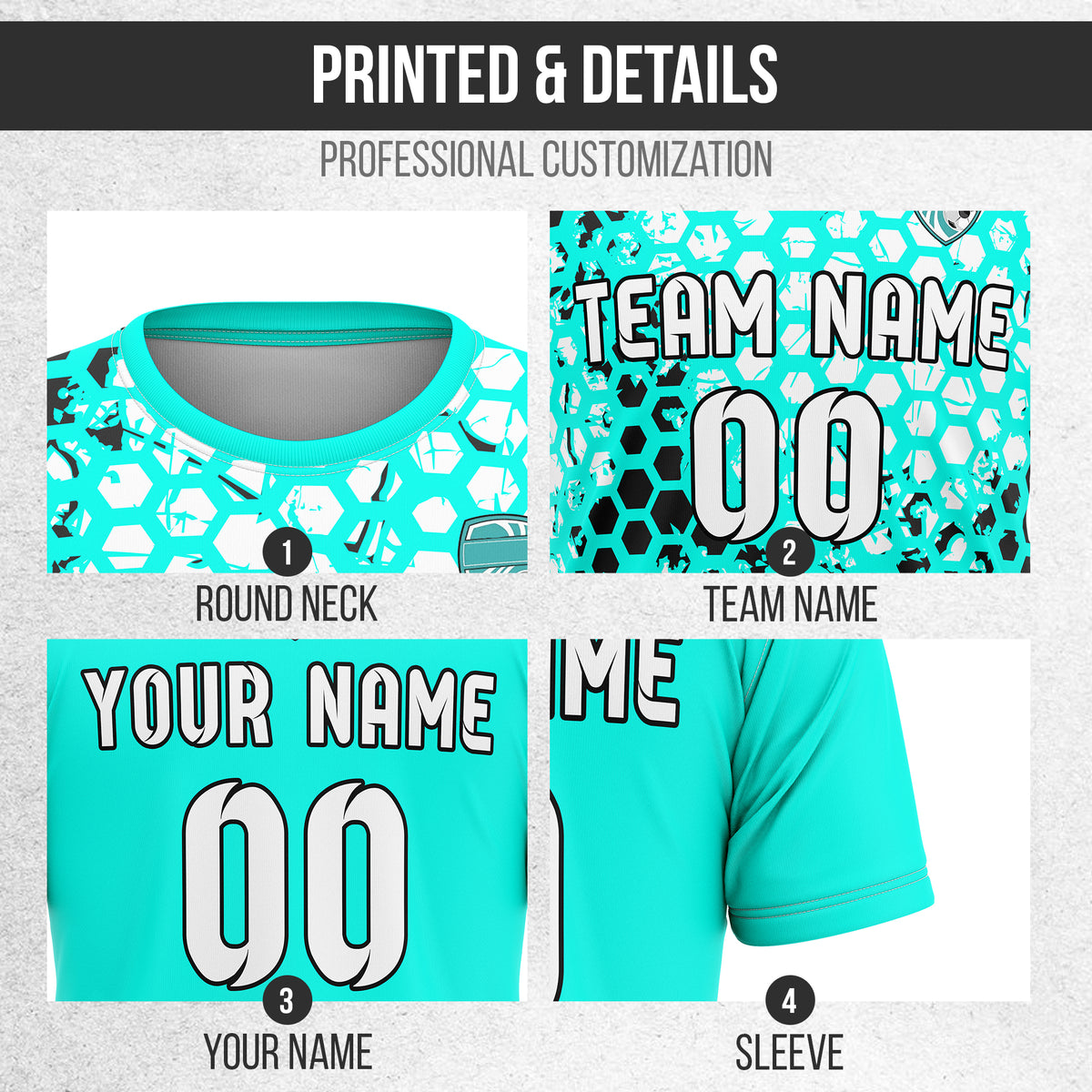Custom Hex R-Full Pattern Soccer Aqua Sport Tops Jersey