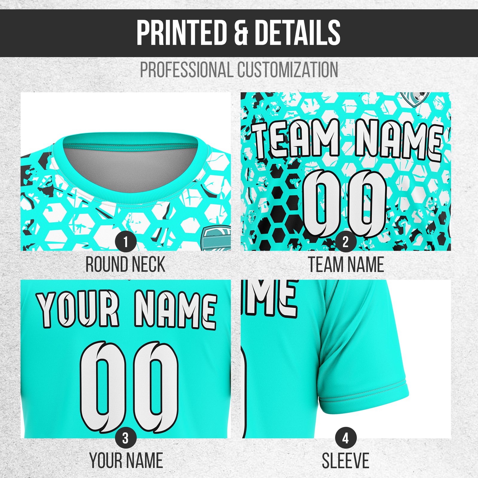 Custom Hex R-Full Pattern Soccer Aqua Sport Tops Jersey