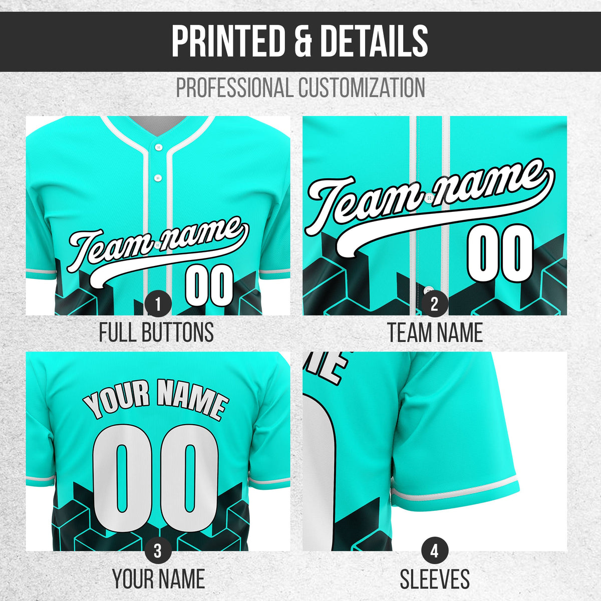 Custom Grid Iron Aqua Baseball Sports Jersey Personalized Uniform with Name & Number