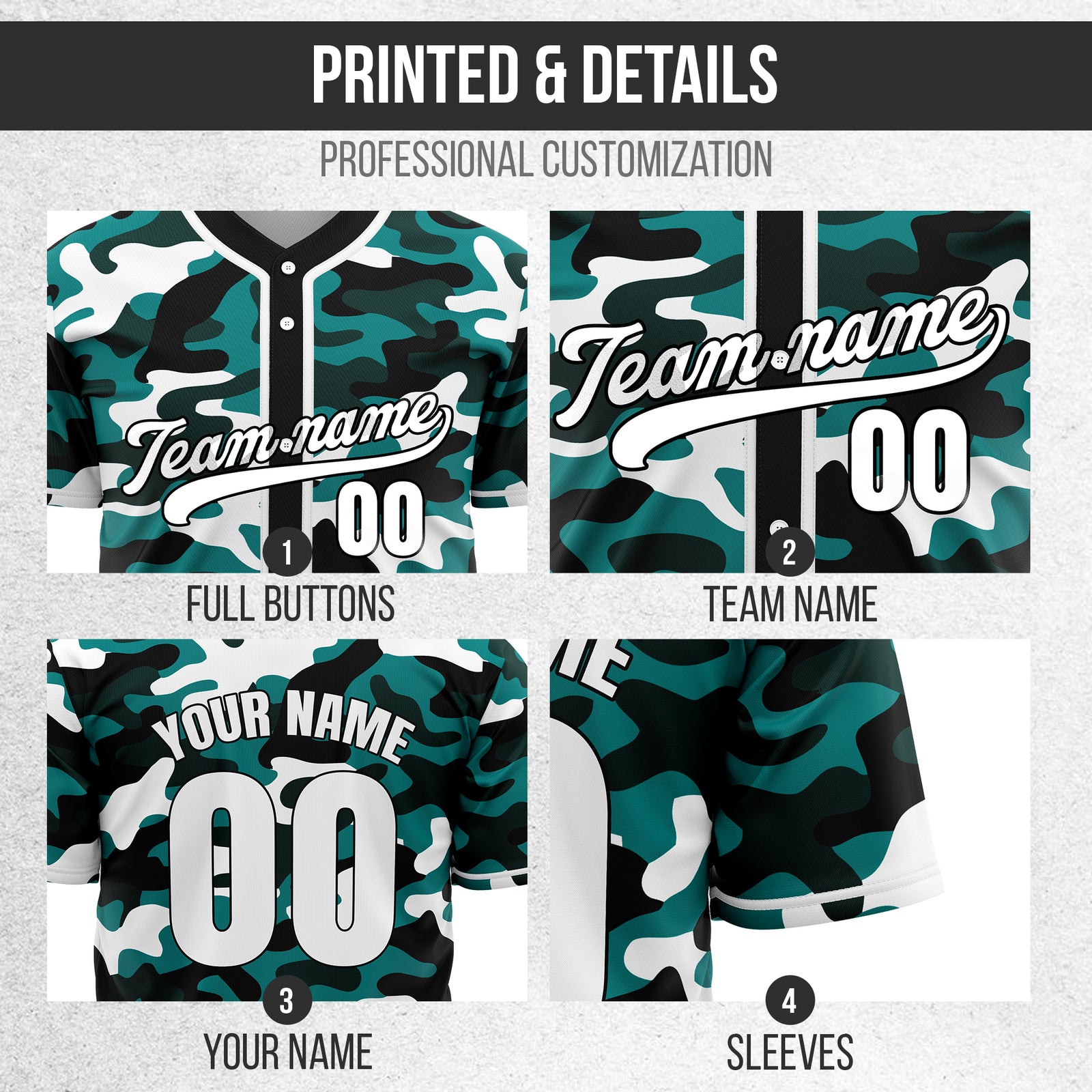 Custom Shadow Command Teal Baseball Sports Jersey Personalized Uniform with Name & Number