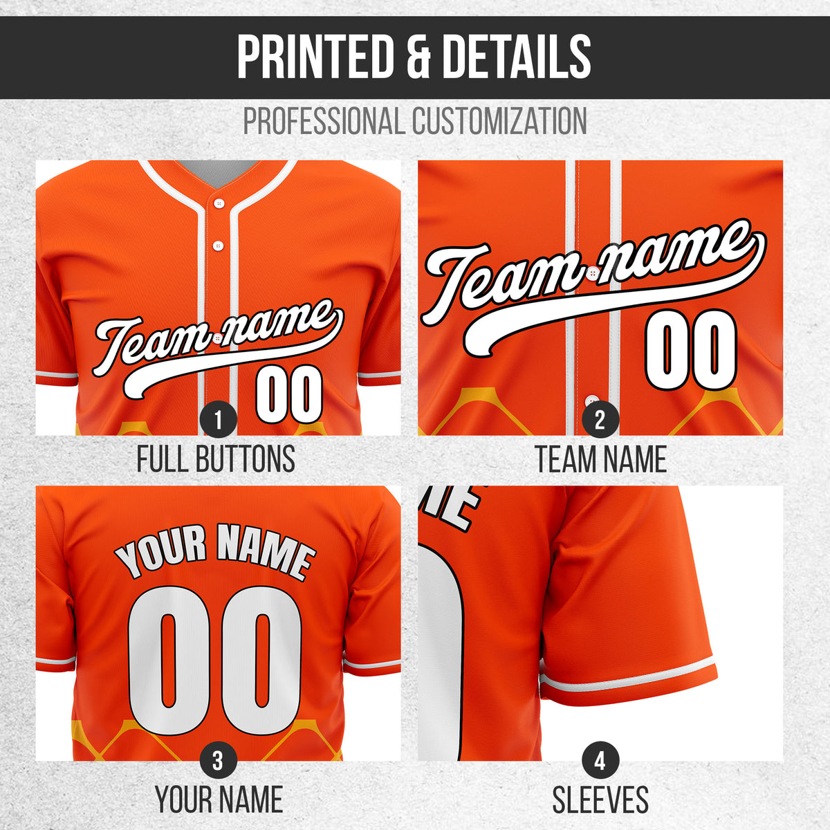 Custom Gridlock Orange Baseball Sports Jersey Personalized Uniform with Name & Number