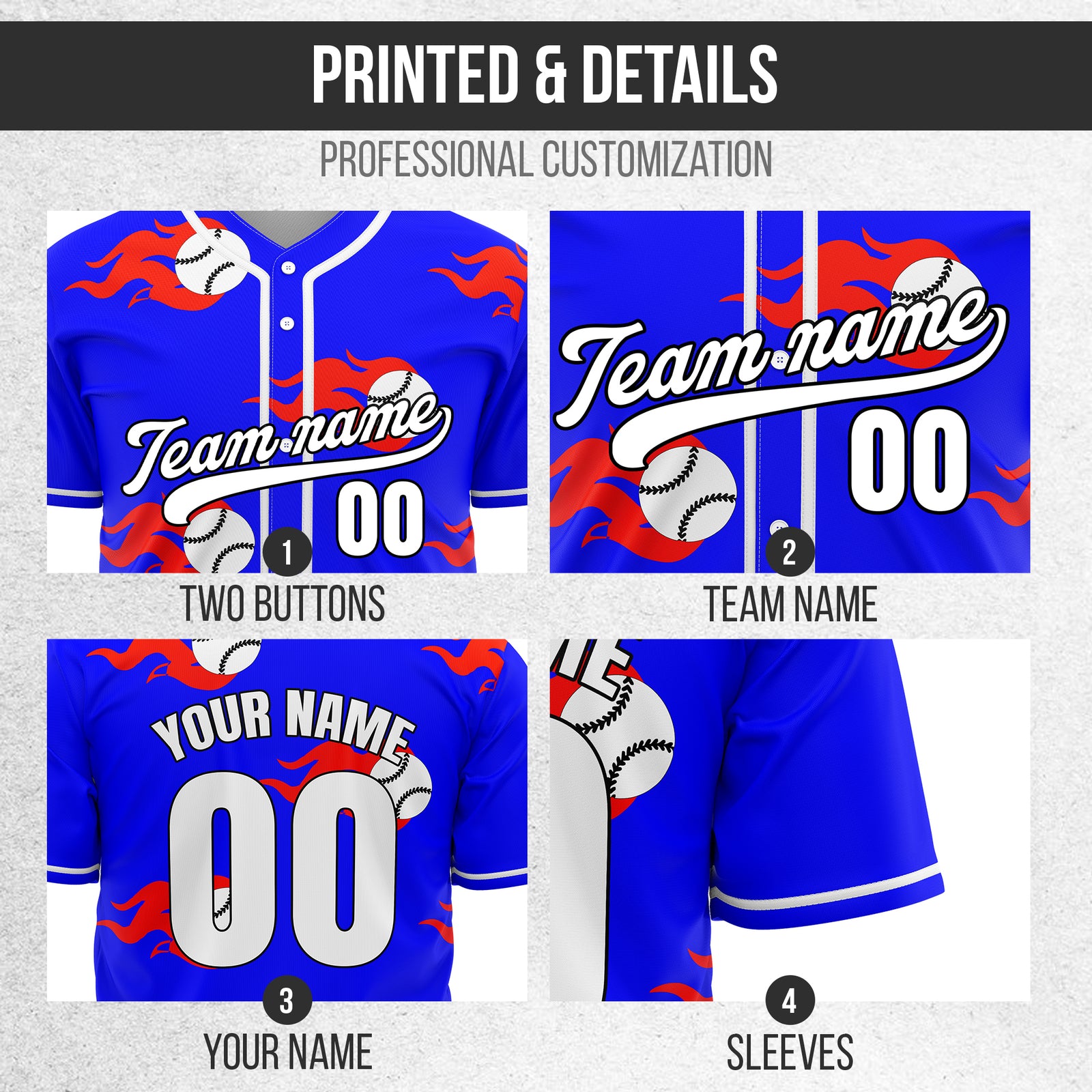 Custom Fireballers Blue Baseball Sports Jersey Personalized Uniform with Name & Number