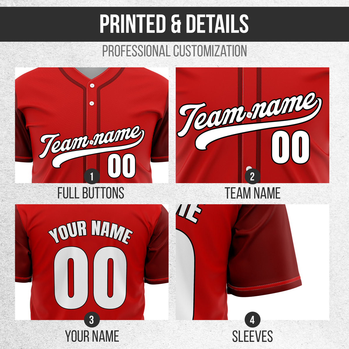 Custom Crimson Red Raglan Style Baseball Sports Jersey Personalized Uniform with Name & Number