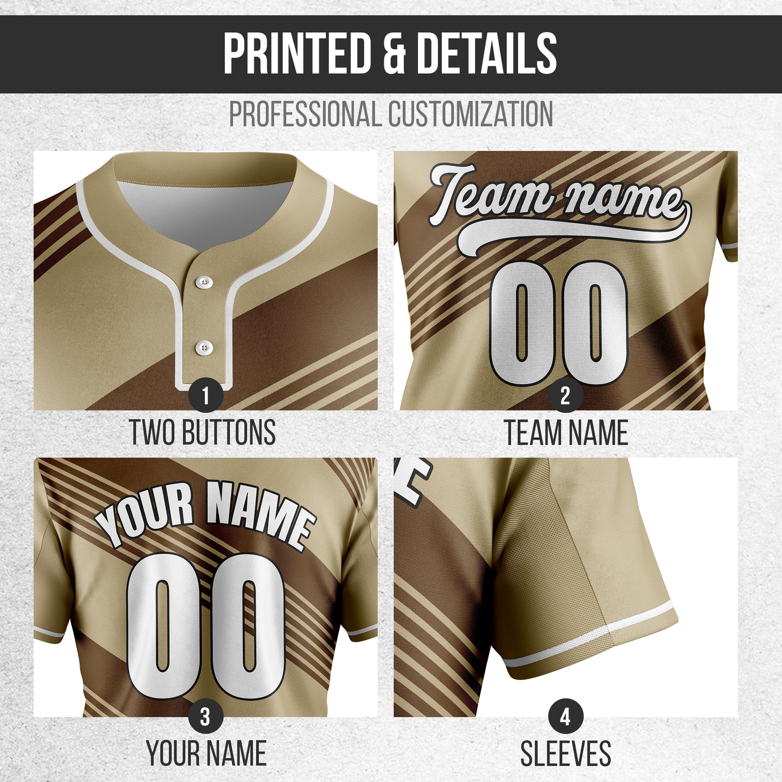 Custom Crossfire Khaki Baseball Sports Jersey Personalized Uniform with Name & Number