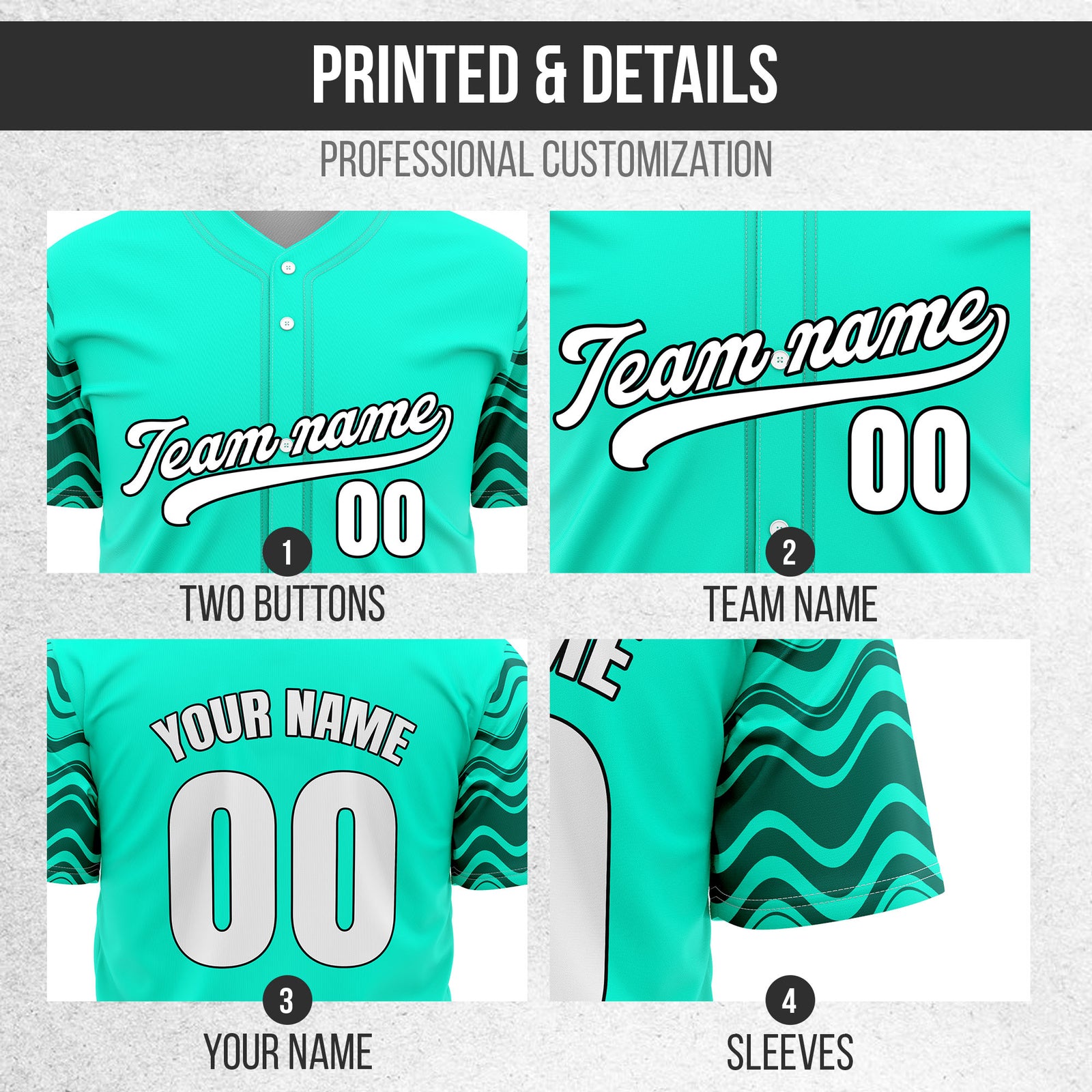 Custom Wave Aqua Baseball Sports Jerseys Personalized Uniform with Name & Number