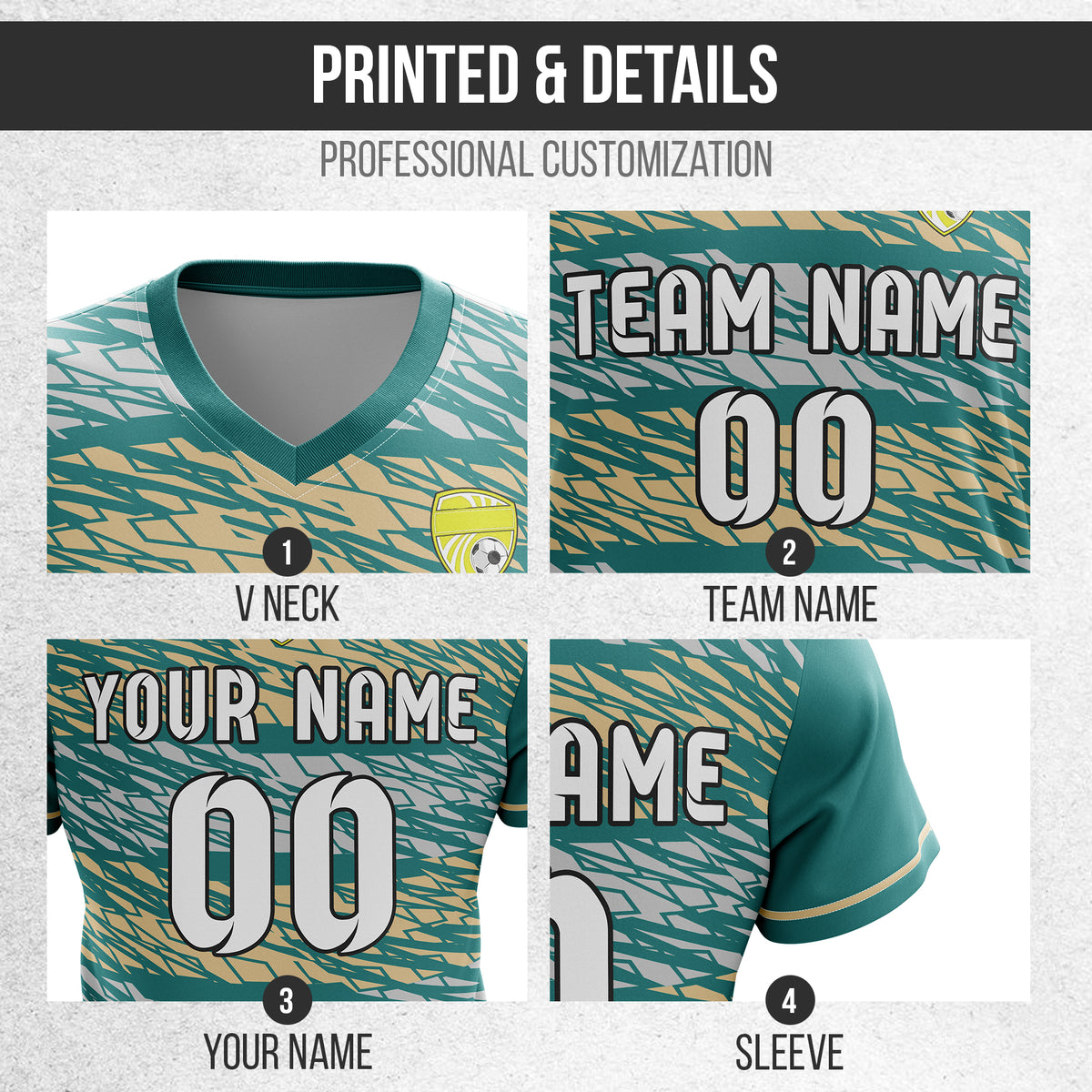 Custom Flare Strike V-Full Pattern Teal Soccer sport Tops Jersey
