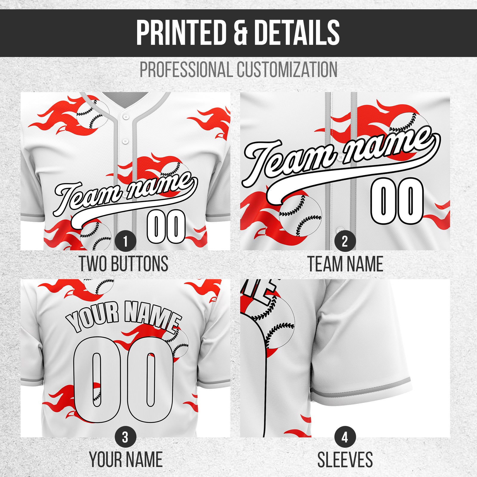 Custom Fireballers White Baseball Sports Jersey Personalized Uniform with Name & Number