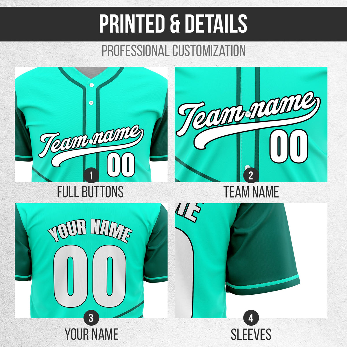 Custom Swift Aqua Raglan Style Baseball Sports Jersey Personalized Uniform with Name & Number