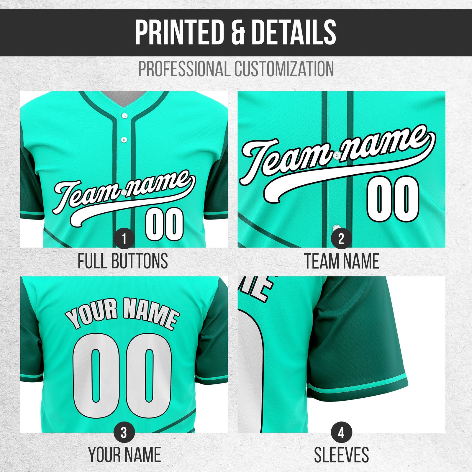 Custom Swift Aqua Raglan Style Baseball Sports Jersey Personalized Uniform with Name & Number