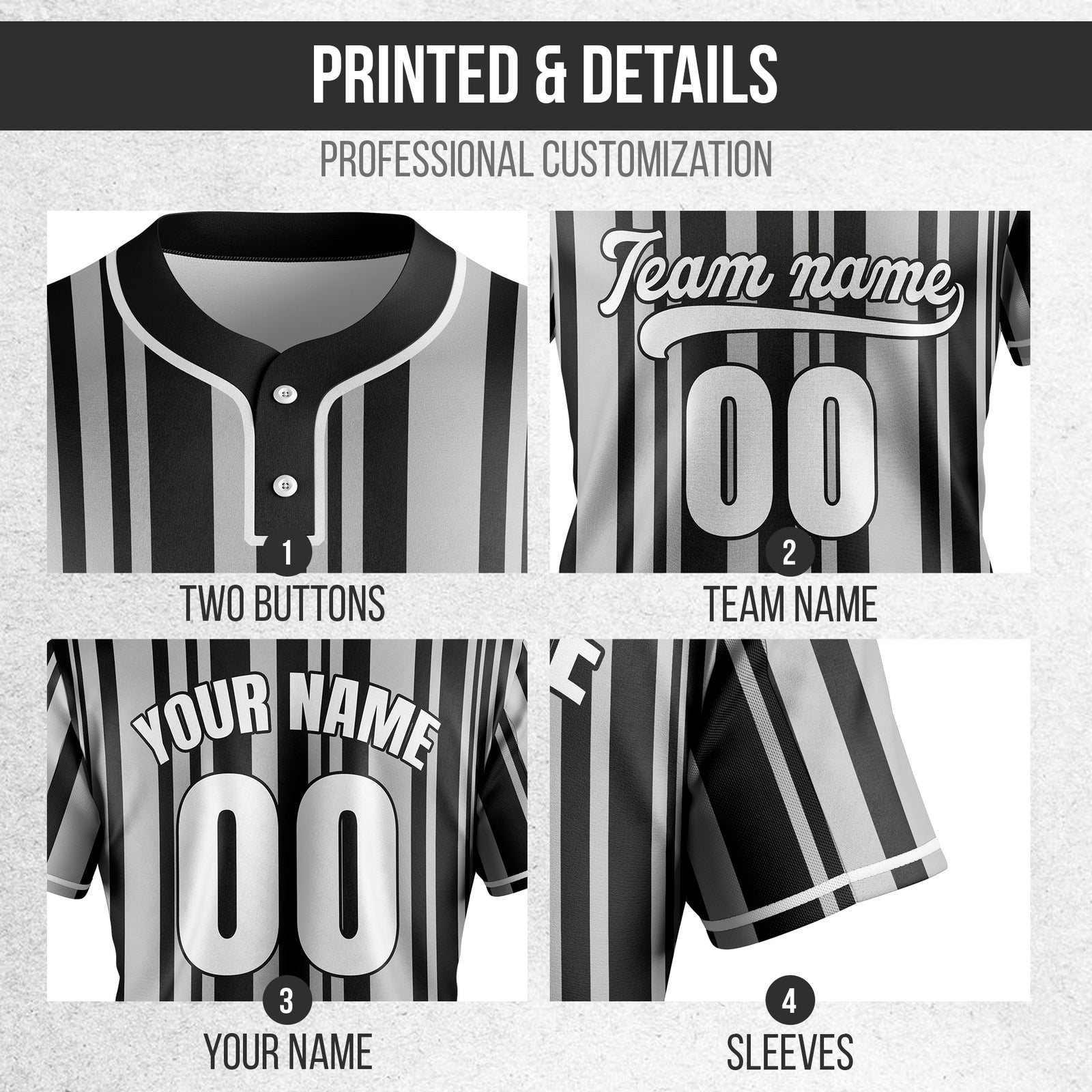 Custom Stripe Fusion Black Baseball Sports Jersey Personalized Uniform with Name & Number