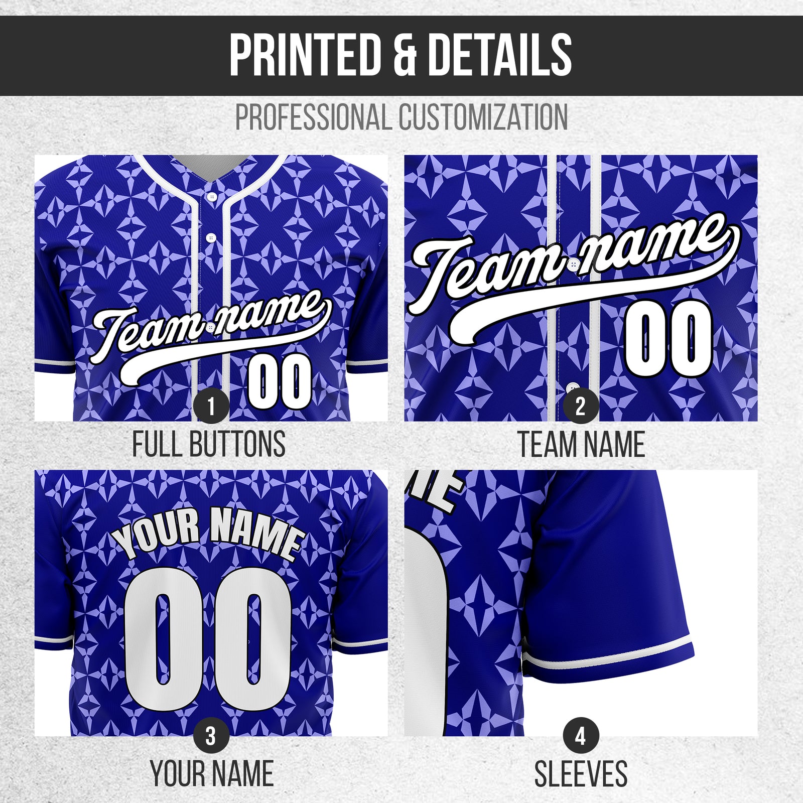 Custom Rhombic Blue Sports Baseball Jersey Personalized Uniform with Name & Number