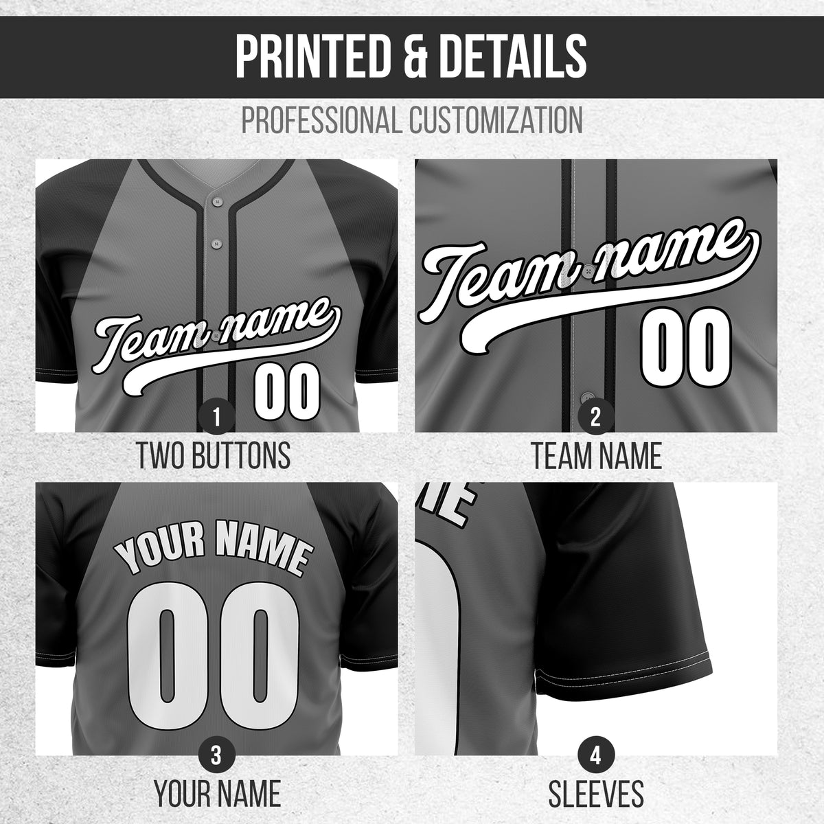 Custom Baseline Baseball Dark Grey Sports Jersey Personalized Uniform with Name & Number