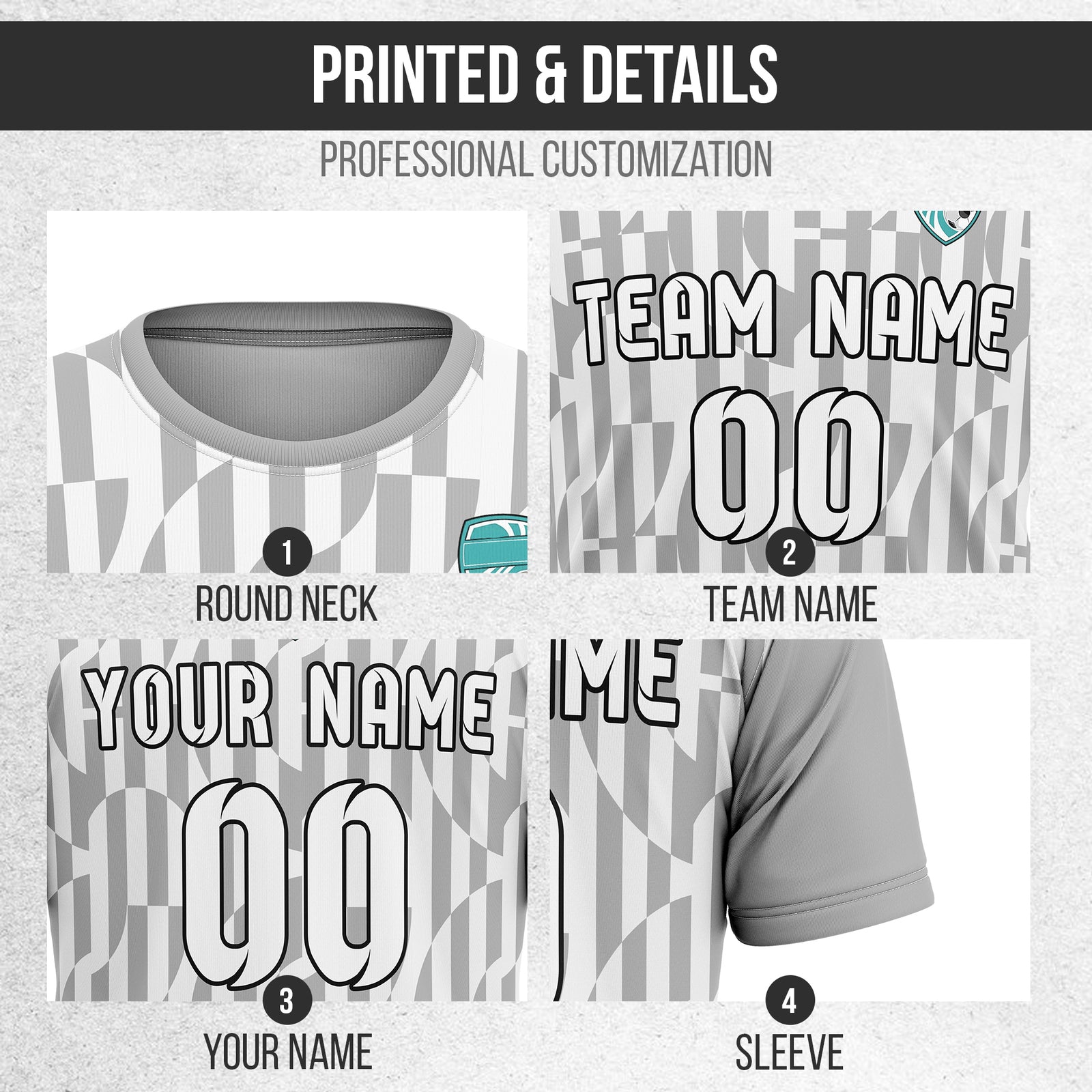 Custom Pulse Grid R-Full Pattern Soccer Grey Sport Tops Jersey
