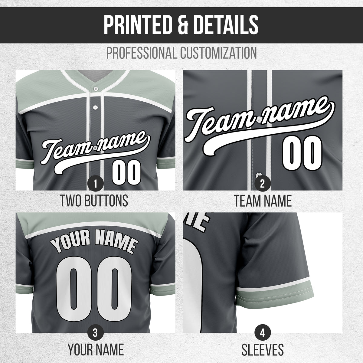 Custom Marquee Classic Baseball Dark Grey Sports Jersey Personalized Uniform with Name & Number