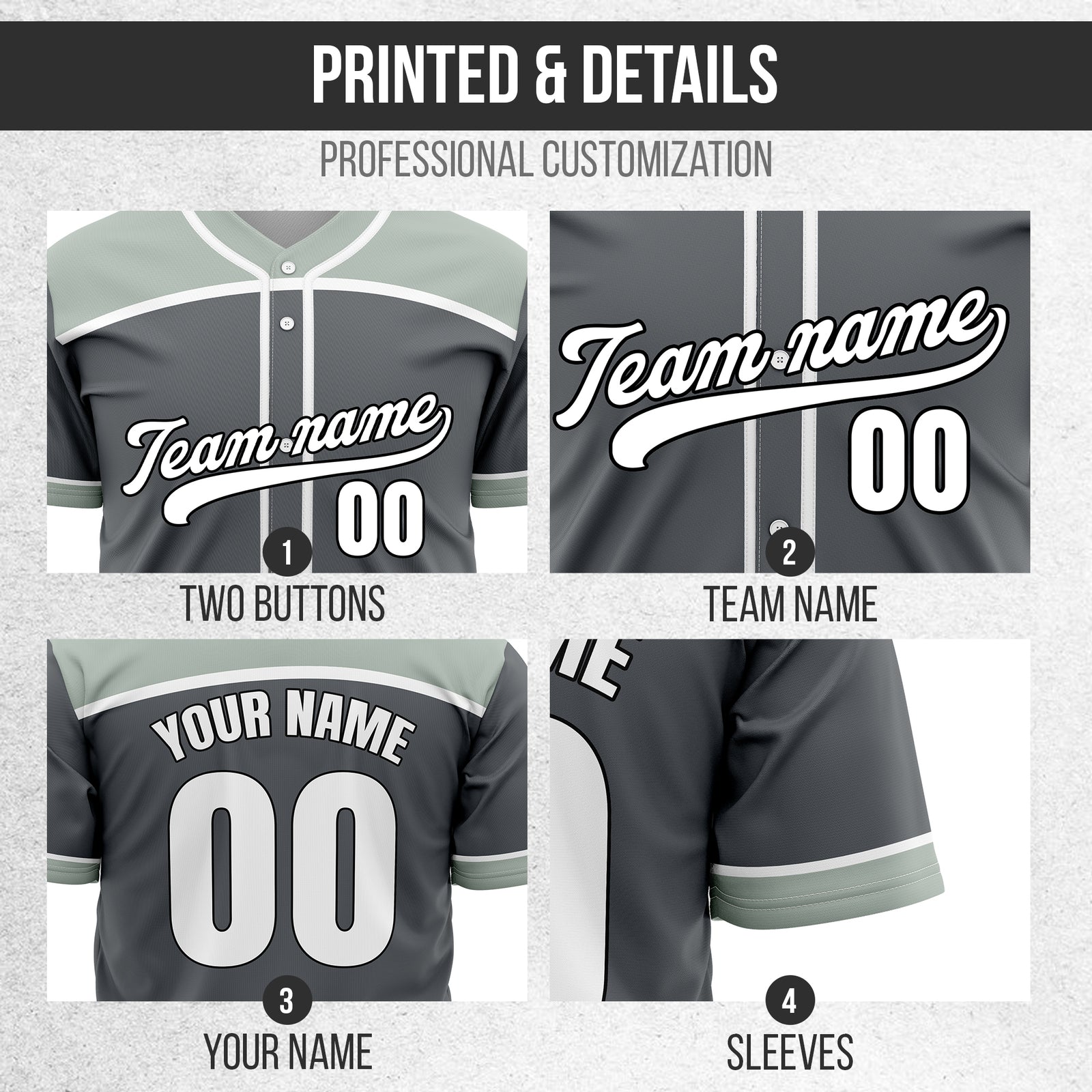 Custom Marquee Classic Baseball Dark Grey Sports Jersey Personalized Uniform with Name & Number