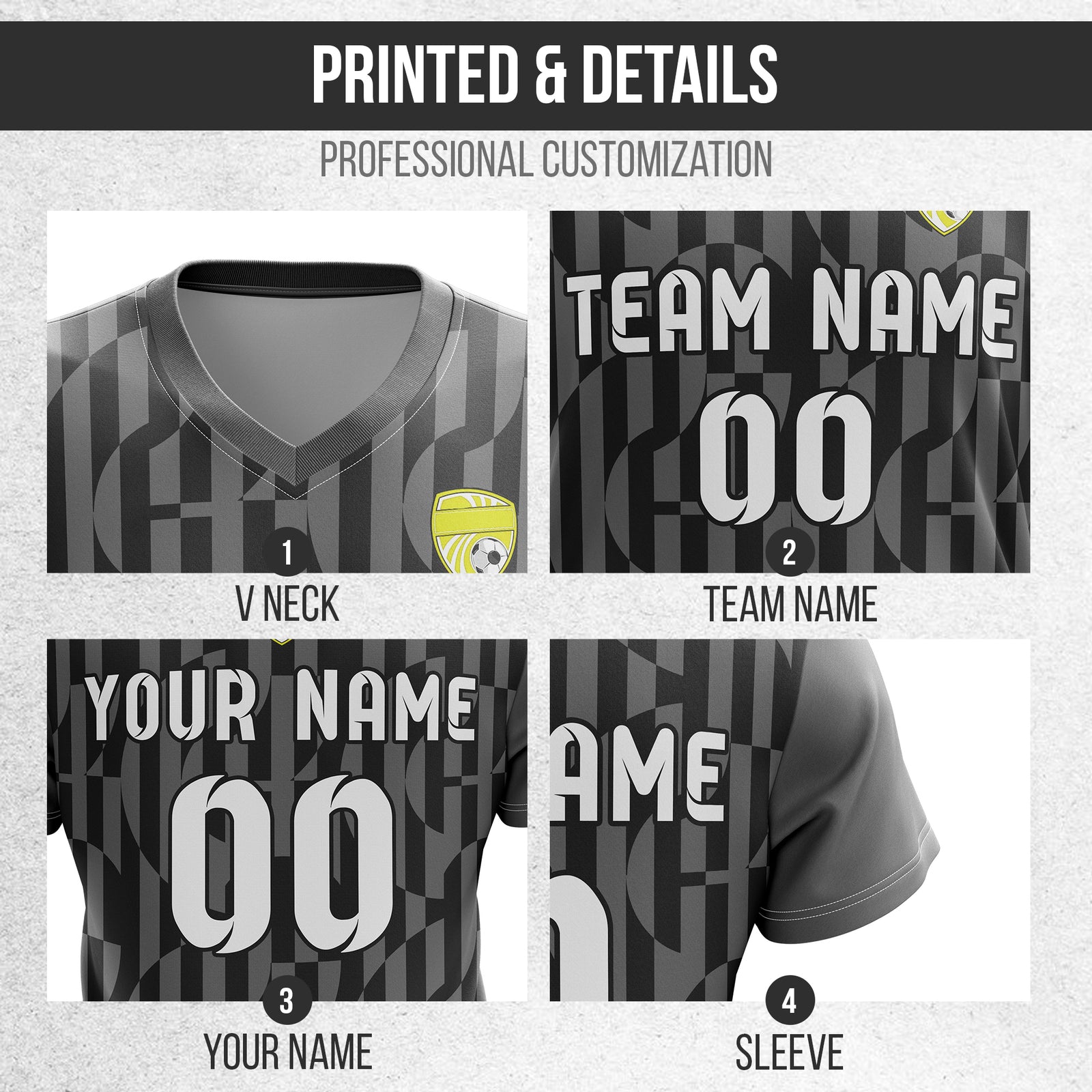Custom Pulse Grid V-Full Pattern Dark Grey Soccer sport Tops Jersey