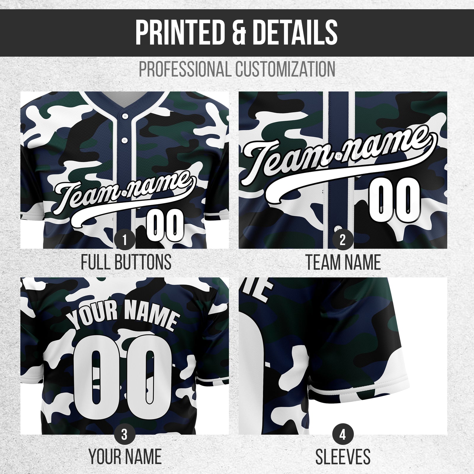 Custom Shadow Command Navy Baseball Sports Jersey Personalized Uniform with Name & Number
