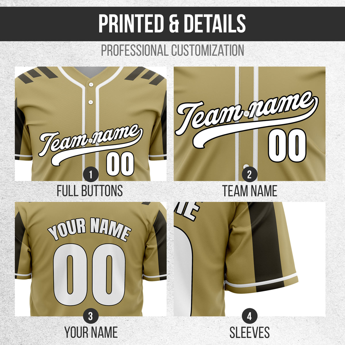 Custom Radiant Strike Khaki Raglan Style Baseball Sports Jersey Personalized Uniform with Name & Number