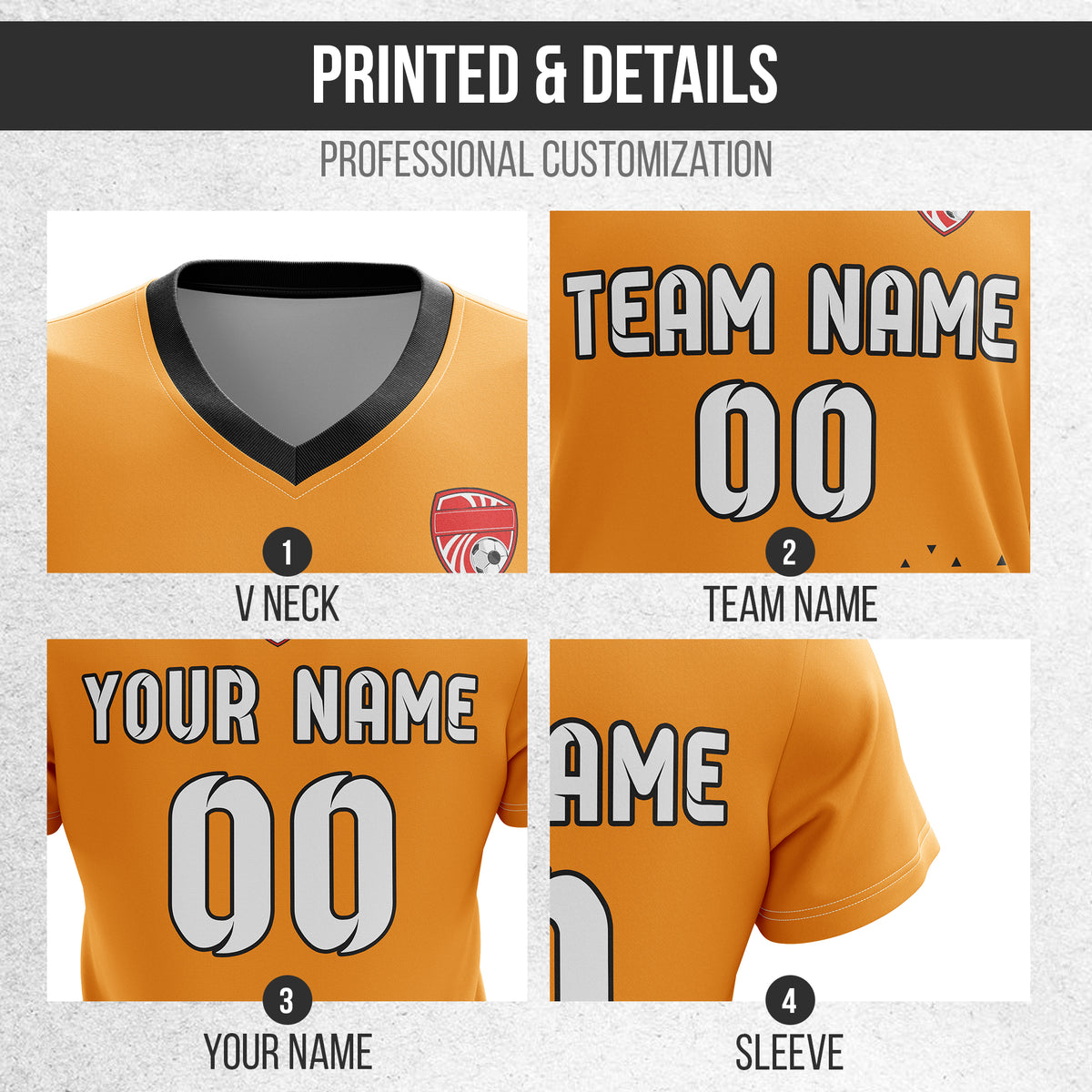 Custom Tri-Edge V-Side Pattern Orange Soccer sport Tops Jersey