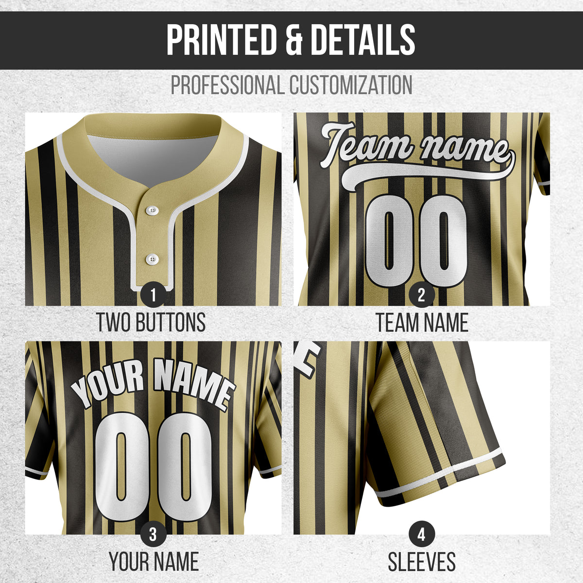 Custom Stripe Fusion Khaki Baseball Sports Jersey Personalized Uniform with Name & Number