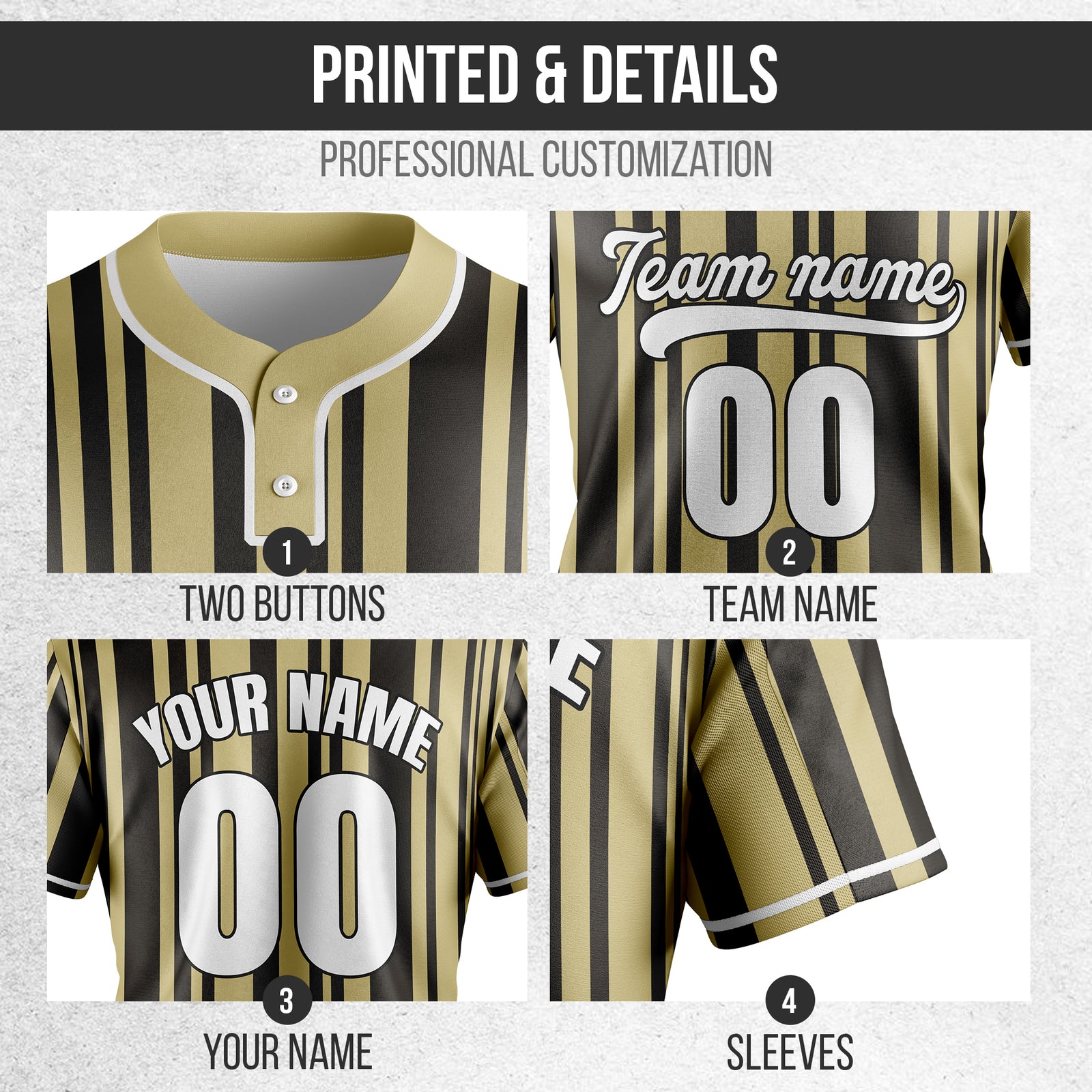 Custom Stripe Fusion Khaki Baseball Sports Jersey Personalized Uniform with Name & Number