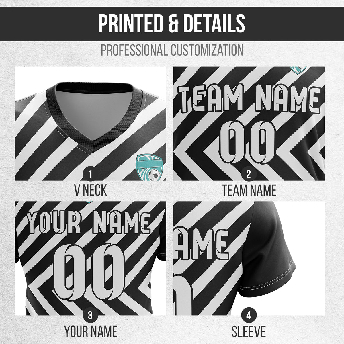 Custom Swift Stripe V-Neck Black Soccer sport Tops Jersey