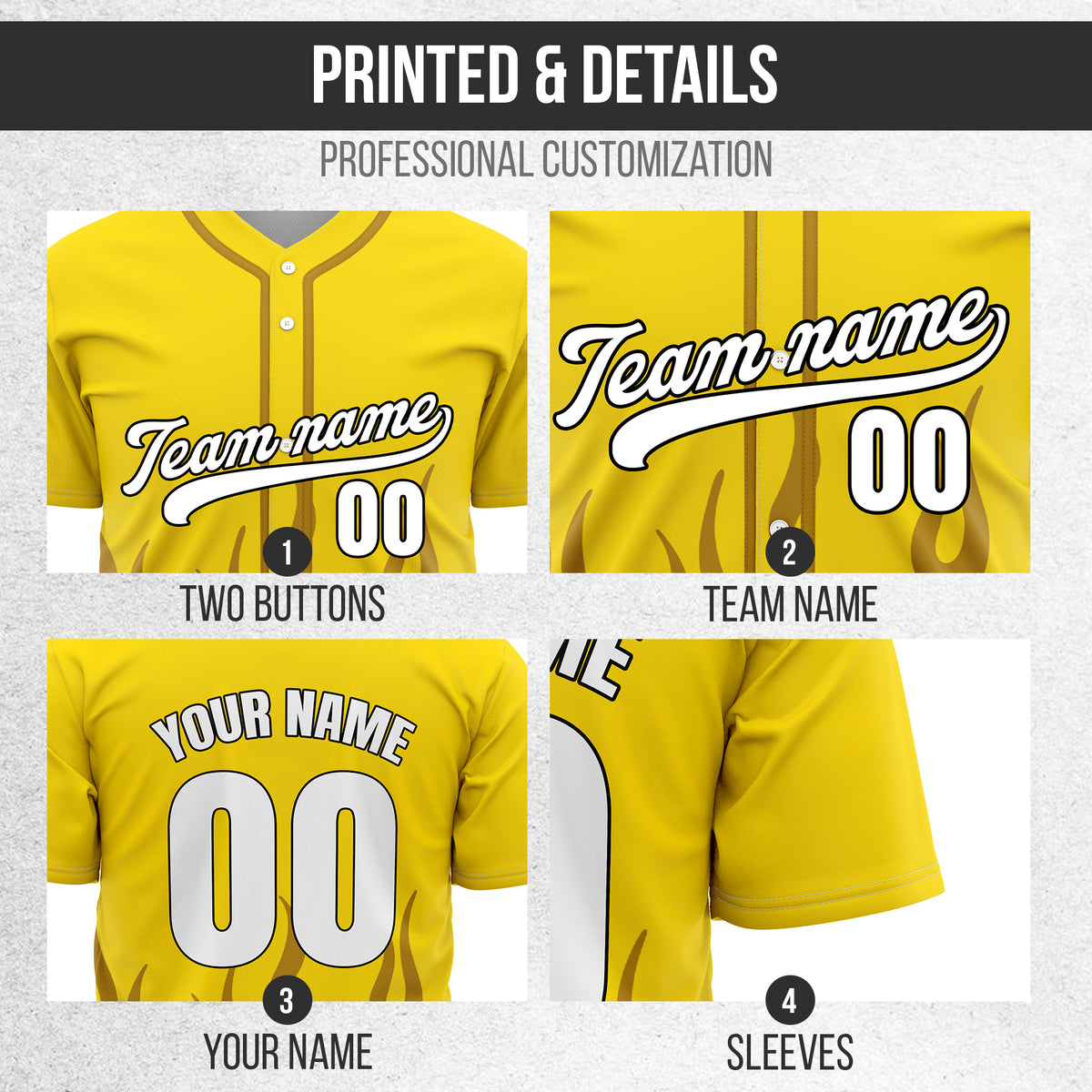 Custom Frost Fire Yellow Baseball Sports Jersey Personalized Uniform with Name & Number