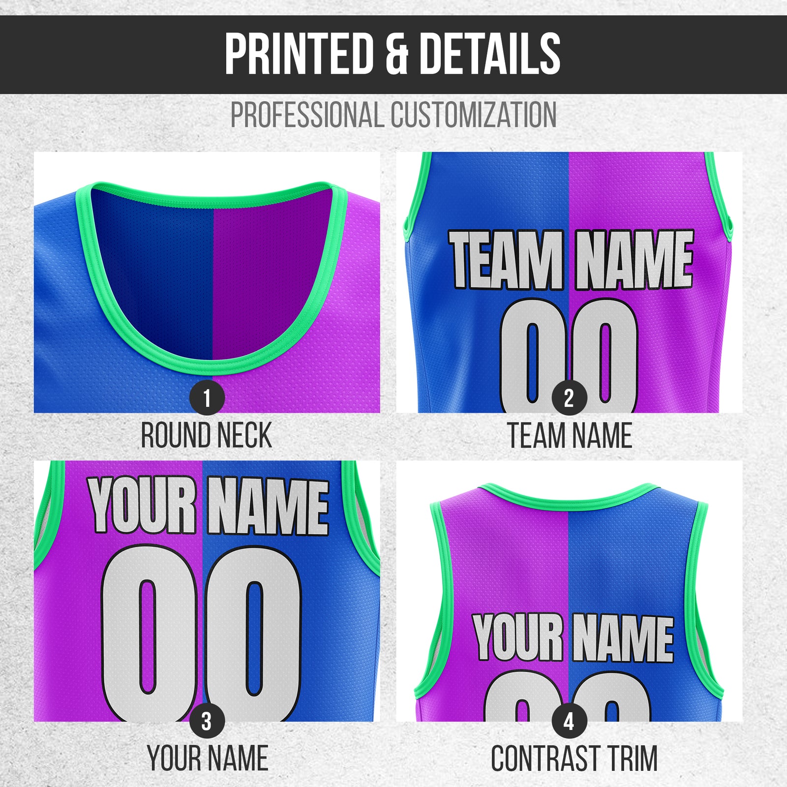 Custom Elite Split Fashion Purple Tops Basketball Jersey