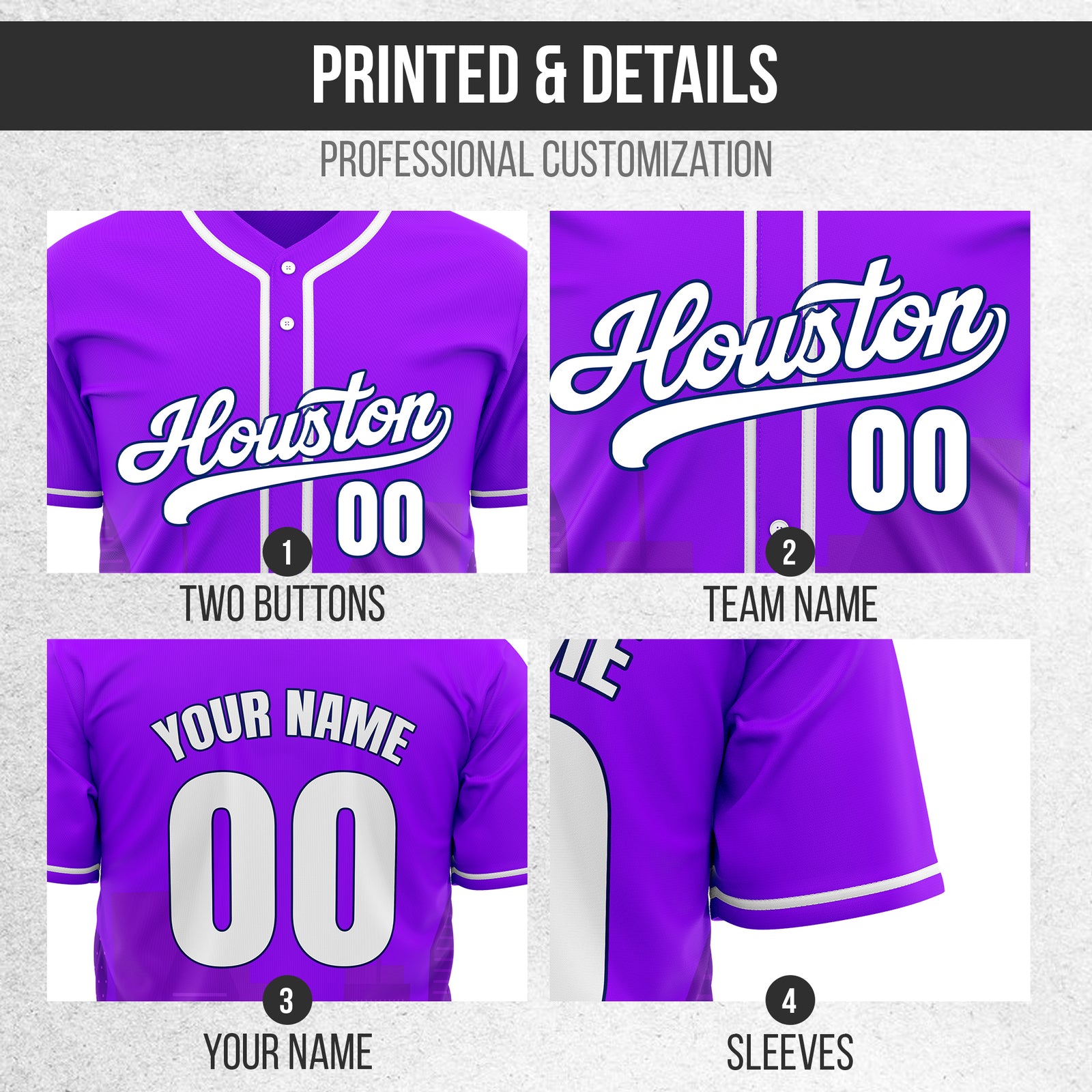 Custom City Pulse Purple Baseball Sports Jersey Personalized Uniform with Name & Number